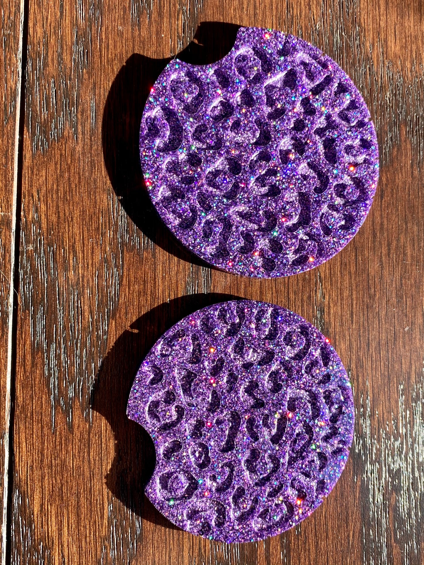 Leopard Print Electrified Purple Car Coaster Set