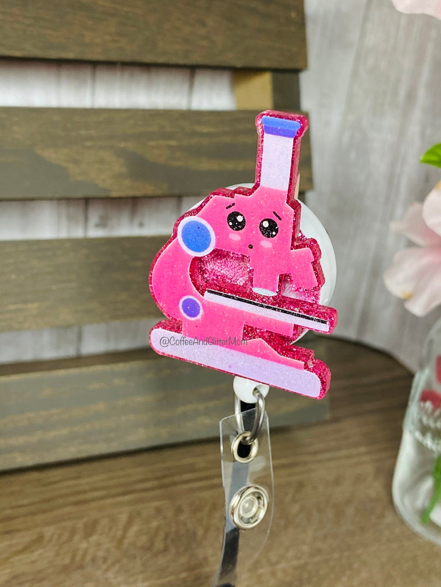 Pink Microscope Badge Reel