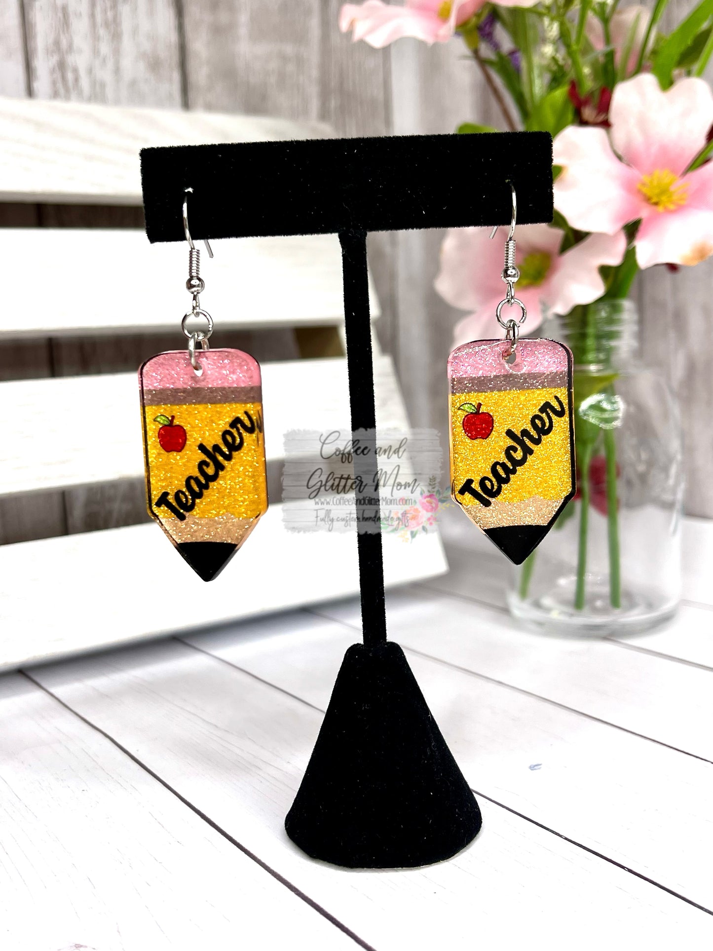 Teacher Pencil Glitter Earrings
