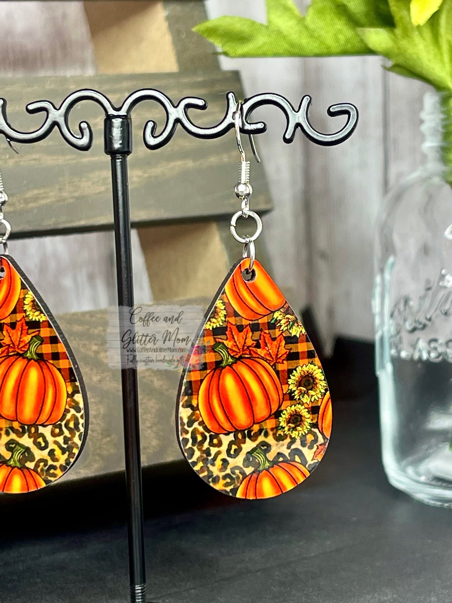 Leopard Sunflower & Pumpkin Earrings RTS