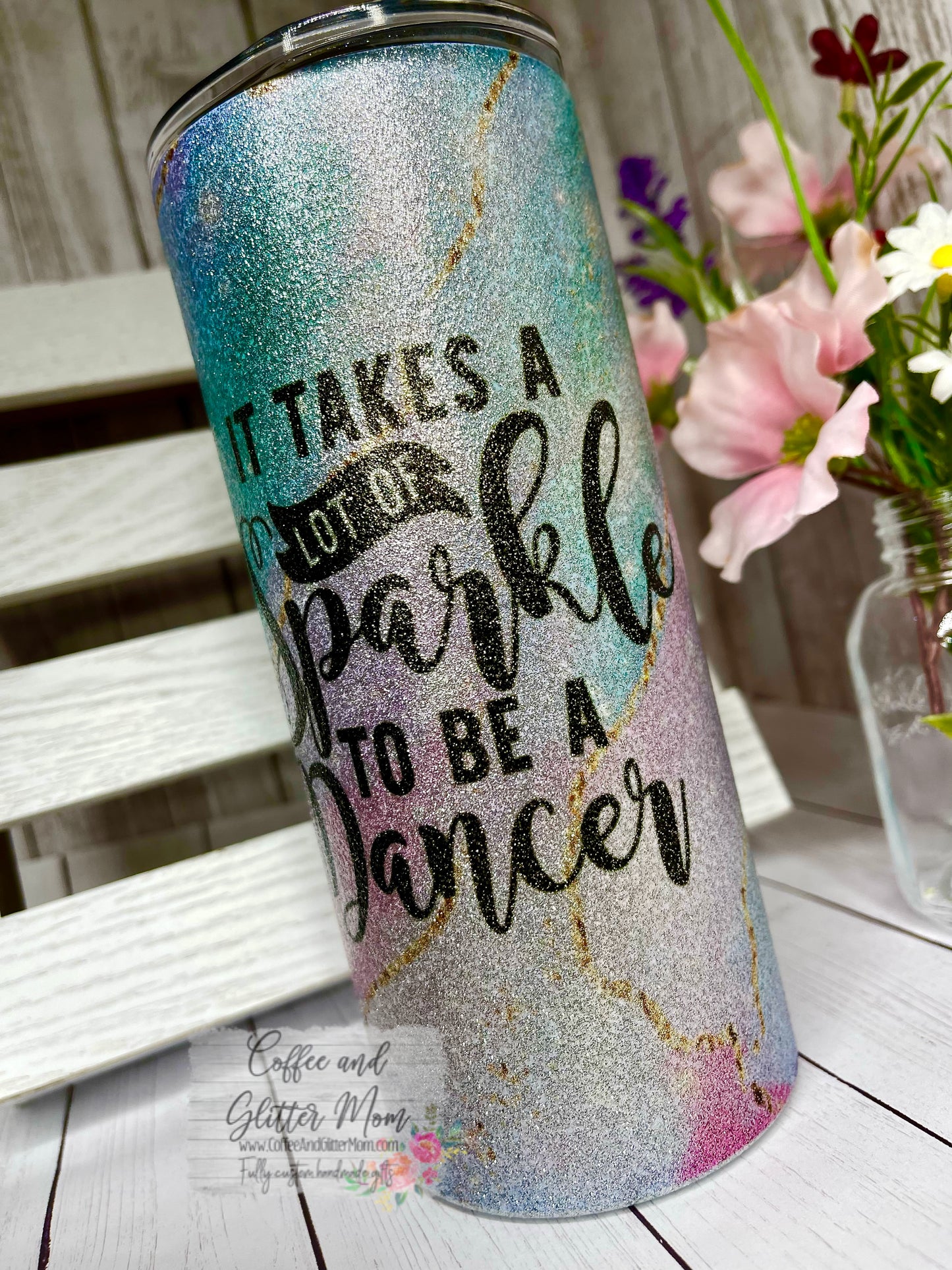 Takes Sparkle To Dance 15oz Silver Glitter Skinny Tumbler