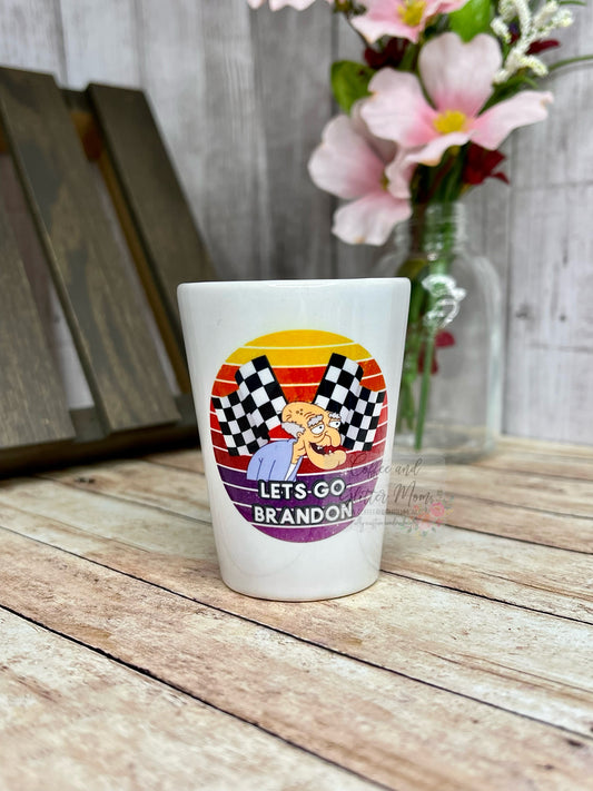 Retro Circle Let's Go Brandon Cartoon Ceramic Shot Glass