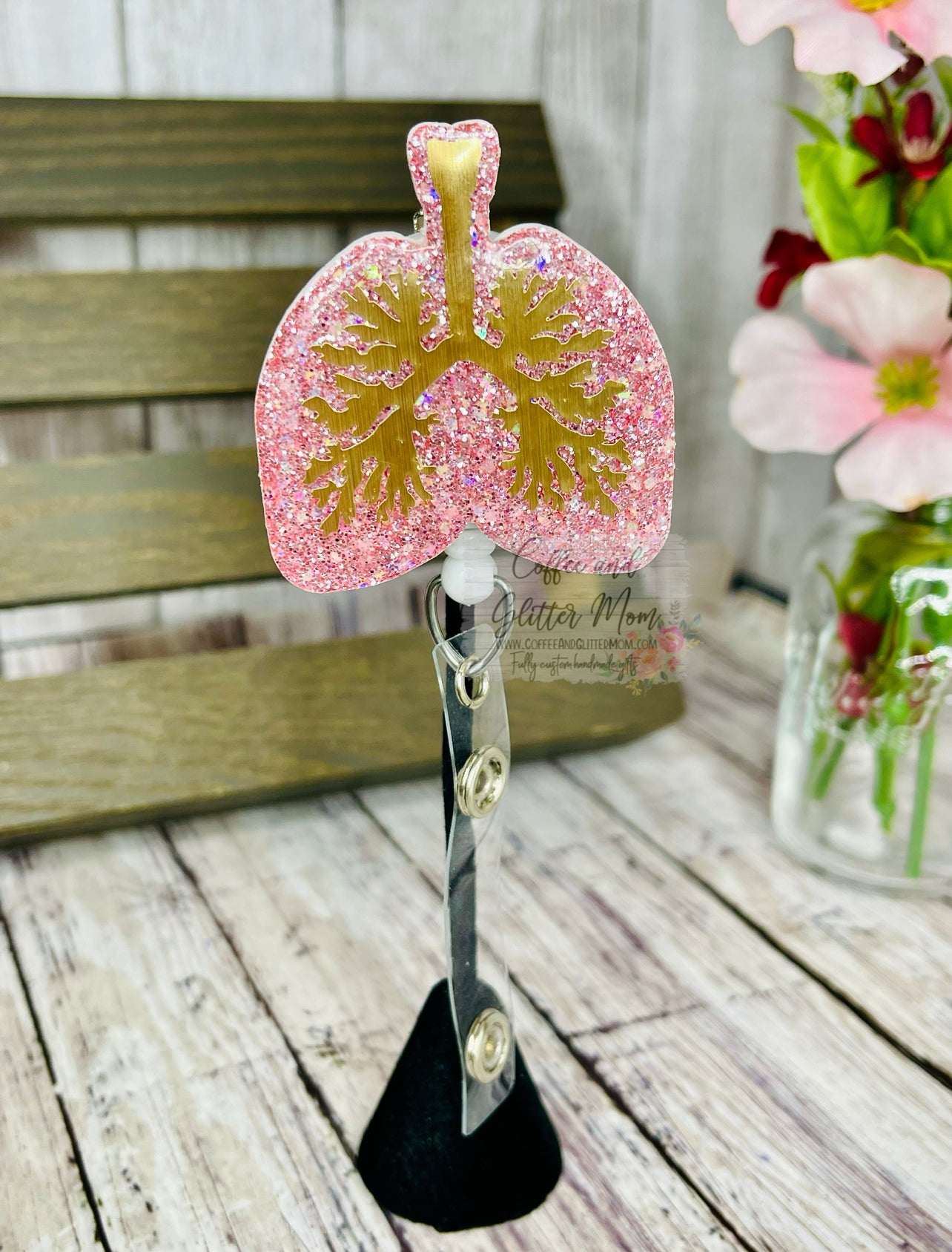 Pink and Gold Lungs Badge Reel