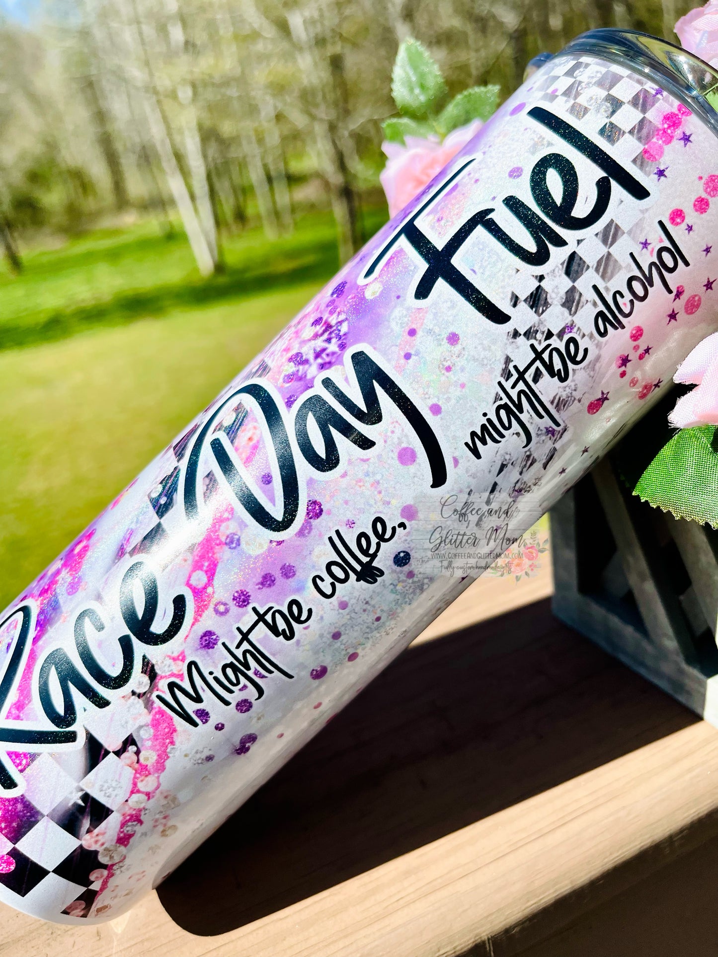 Race Day Fuel/Stand Next To Me 20oz White Rainbow Skinny Tumbler
