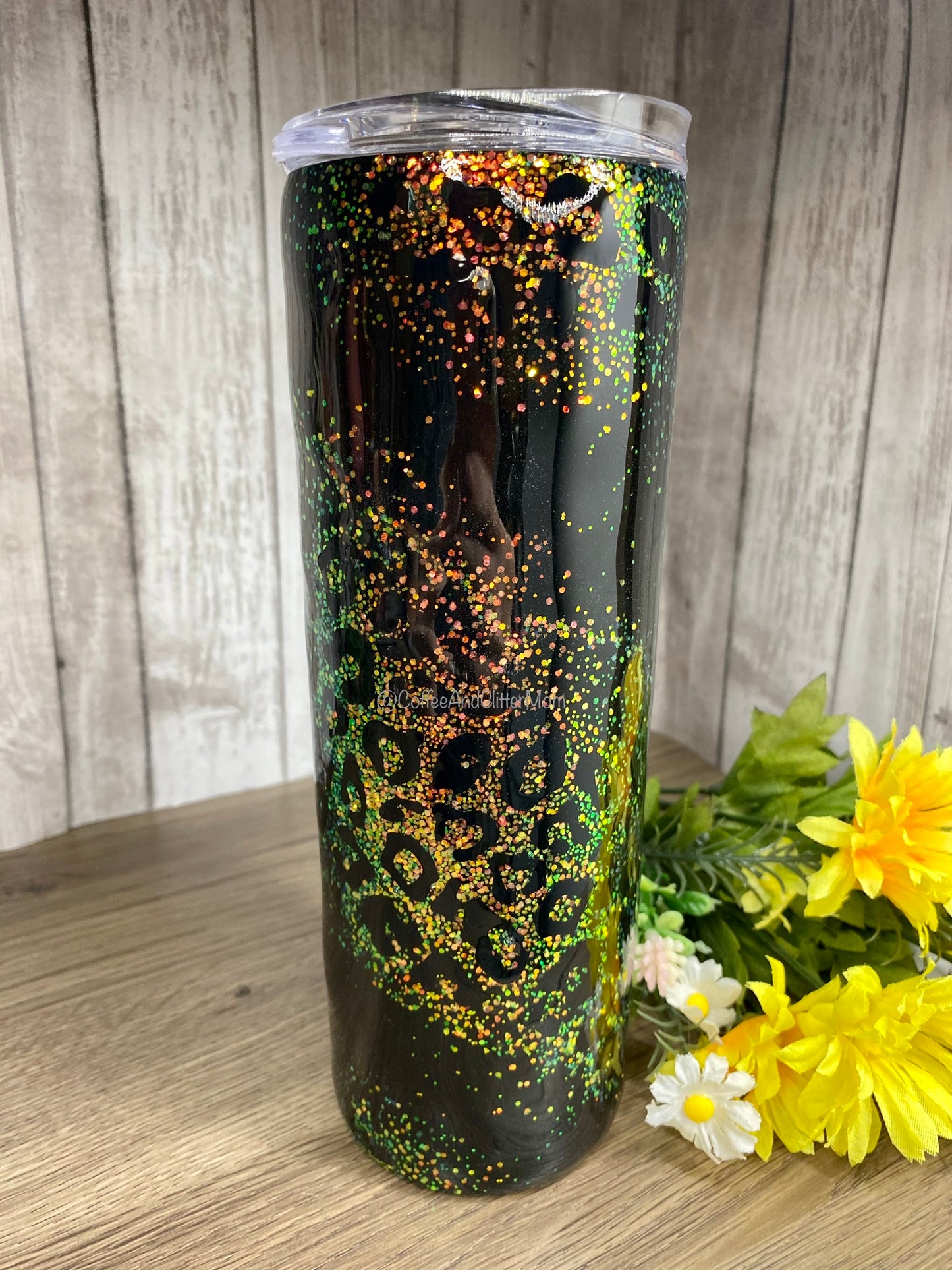 Color Shift Black Animal Print Tumbler