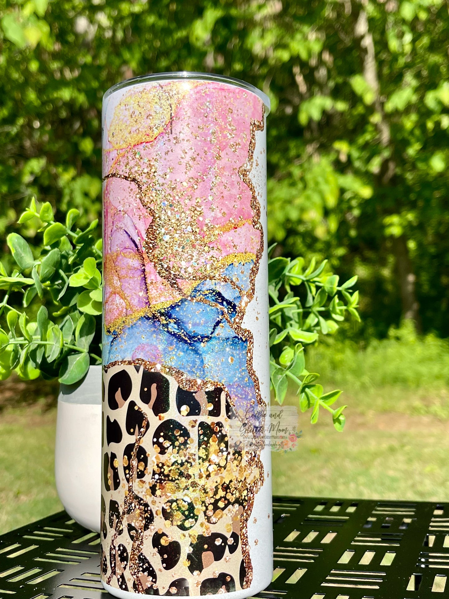 Animal Print Pink Geode Customizable 20oz White Rainbow Skinny Tumbler