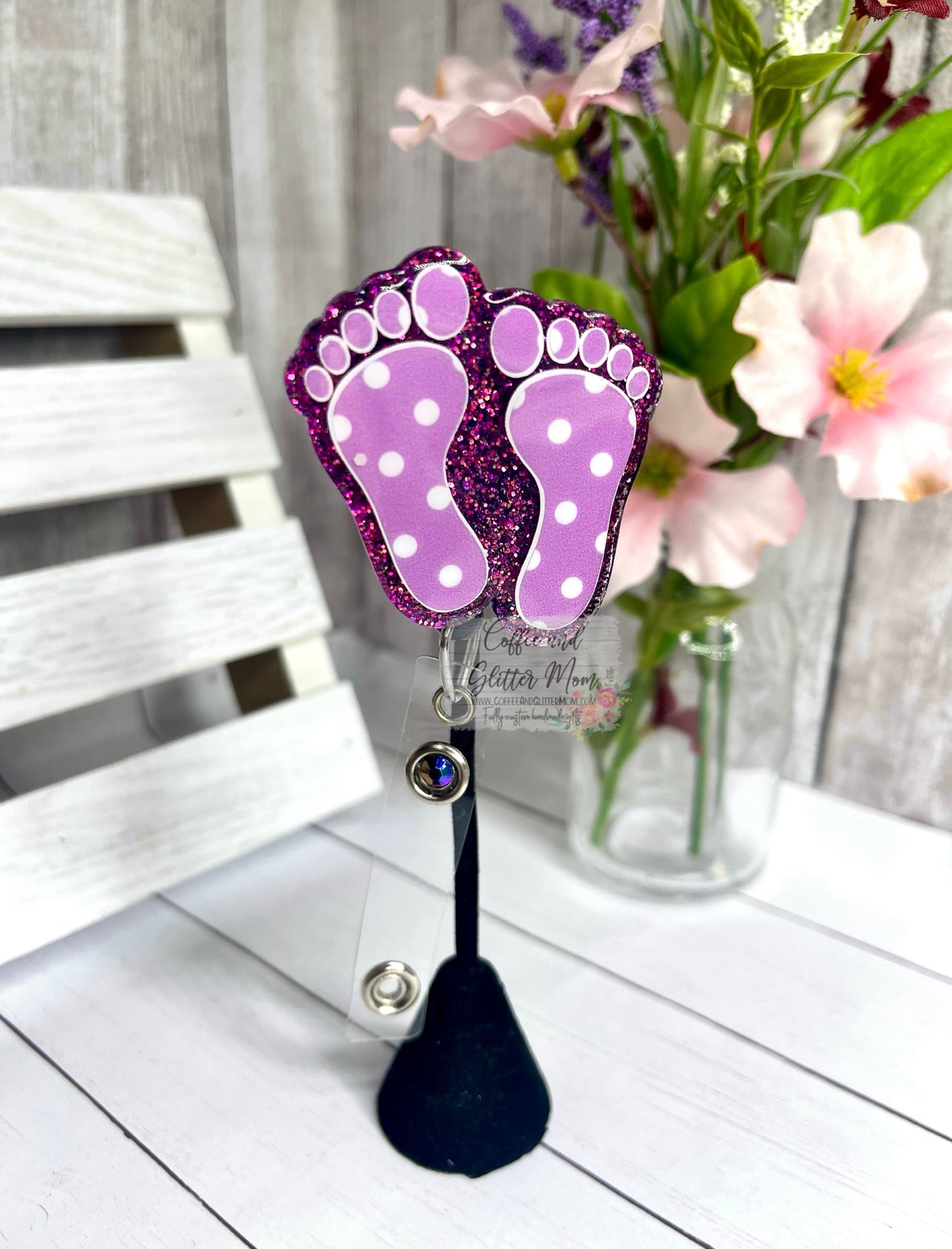 Purple Polkadot Feet Badge Reel