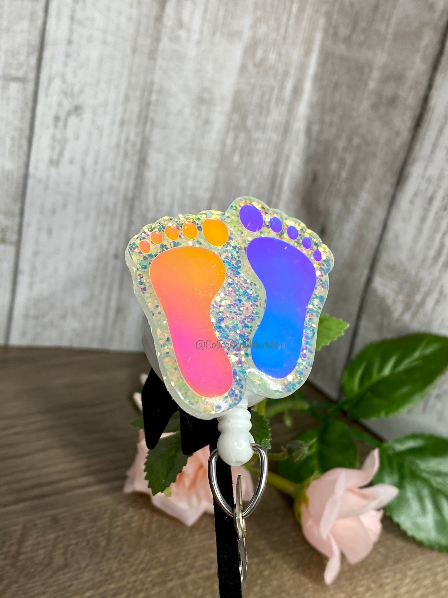 Color Shift Baby Feet Badge Reel