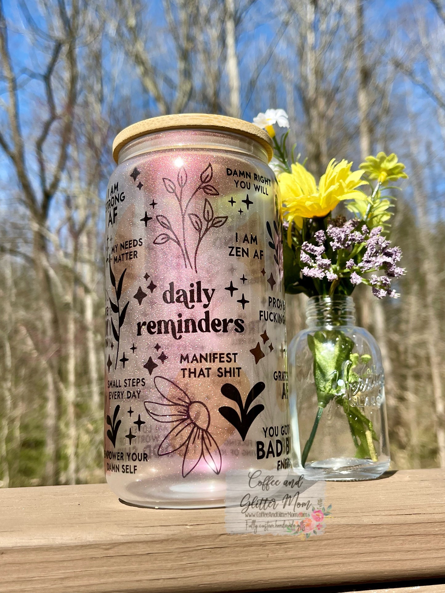 Pink Daily Reminders NSFW 16oz Iridescent Glass Can