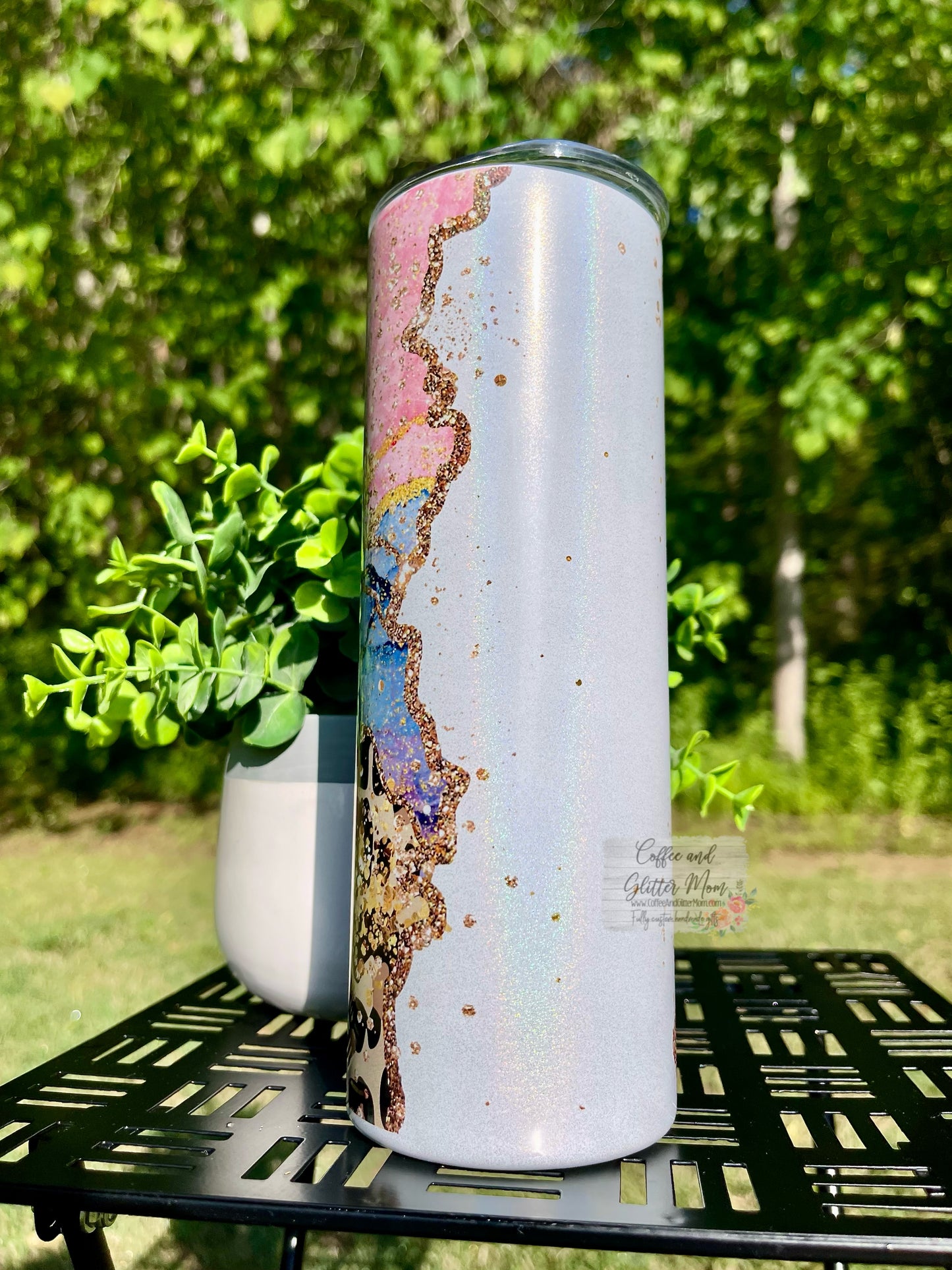 Animal Print Pink Geode Customizable 20oz White Rainbow Skinny Tumbler