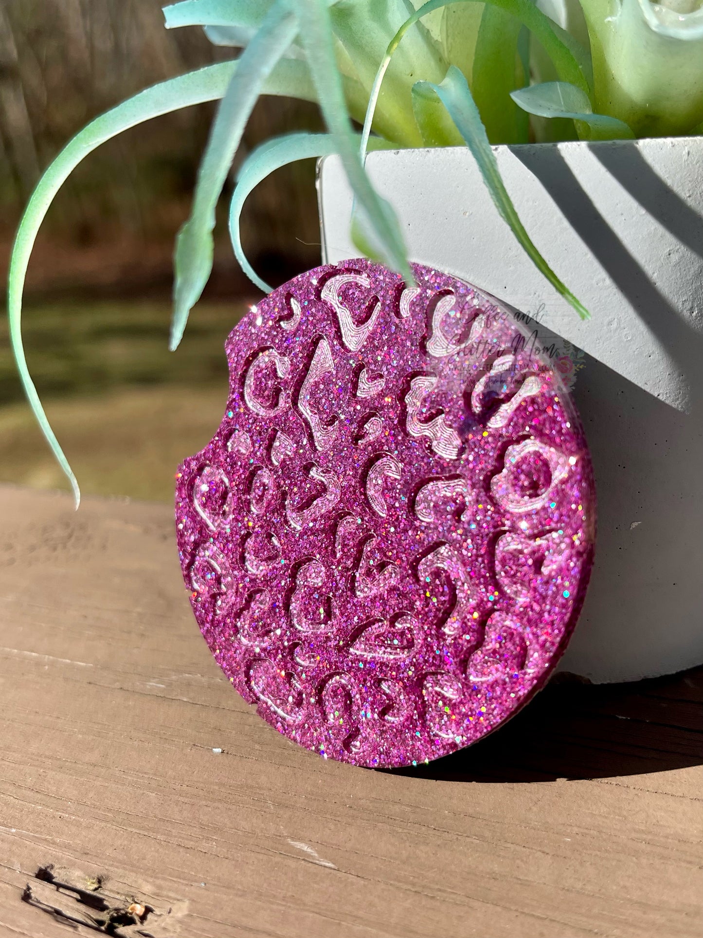 Leopard Print Holographic Plum Small Car Coaster
