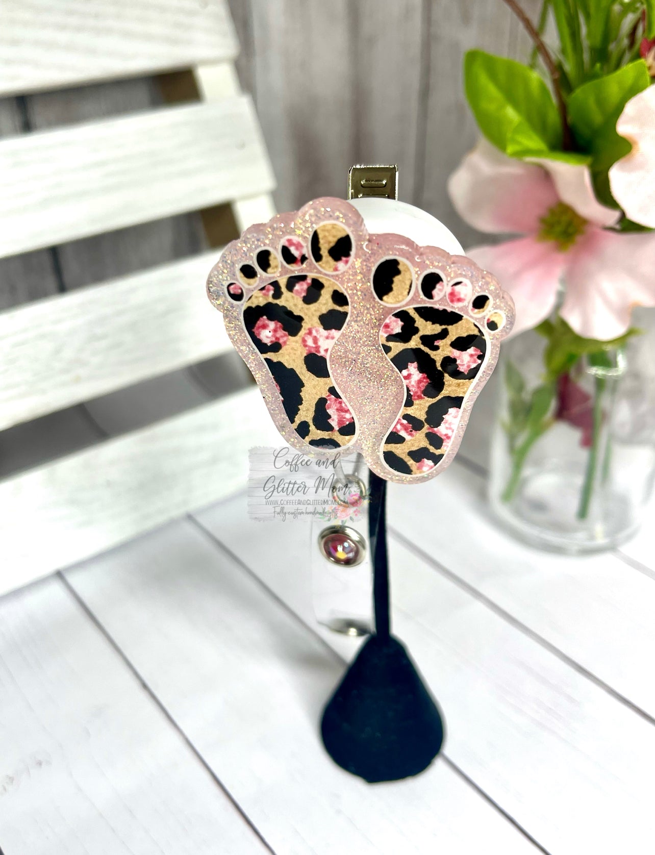 Pink Opal Animal Print Feet Badge Reel