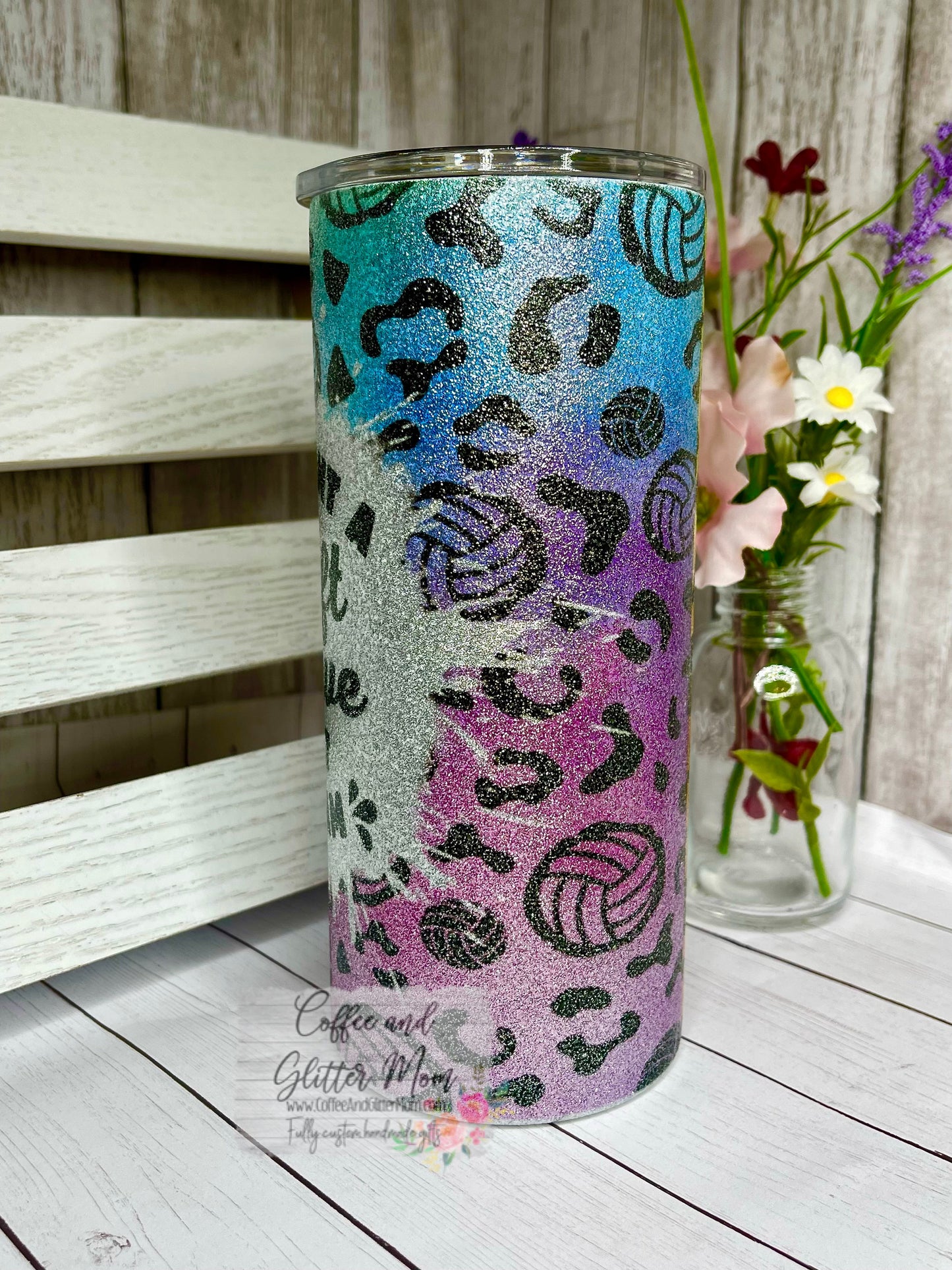 Volleyball Soft Serve 15oz Silver Glitter Skinny Tumbler
