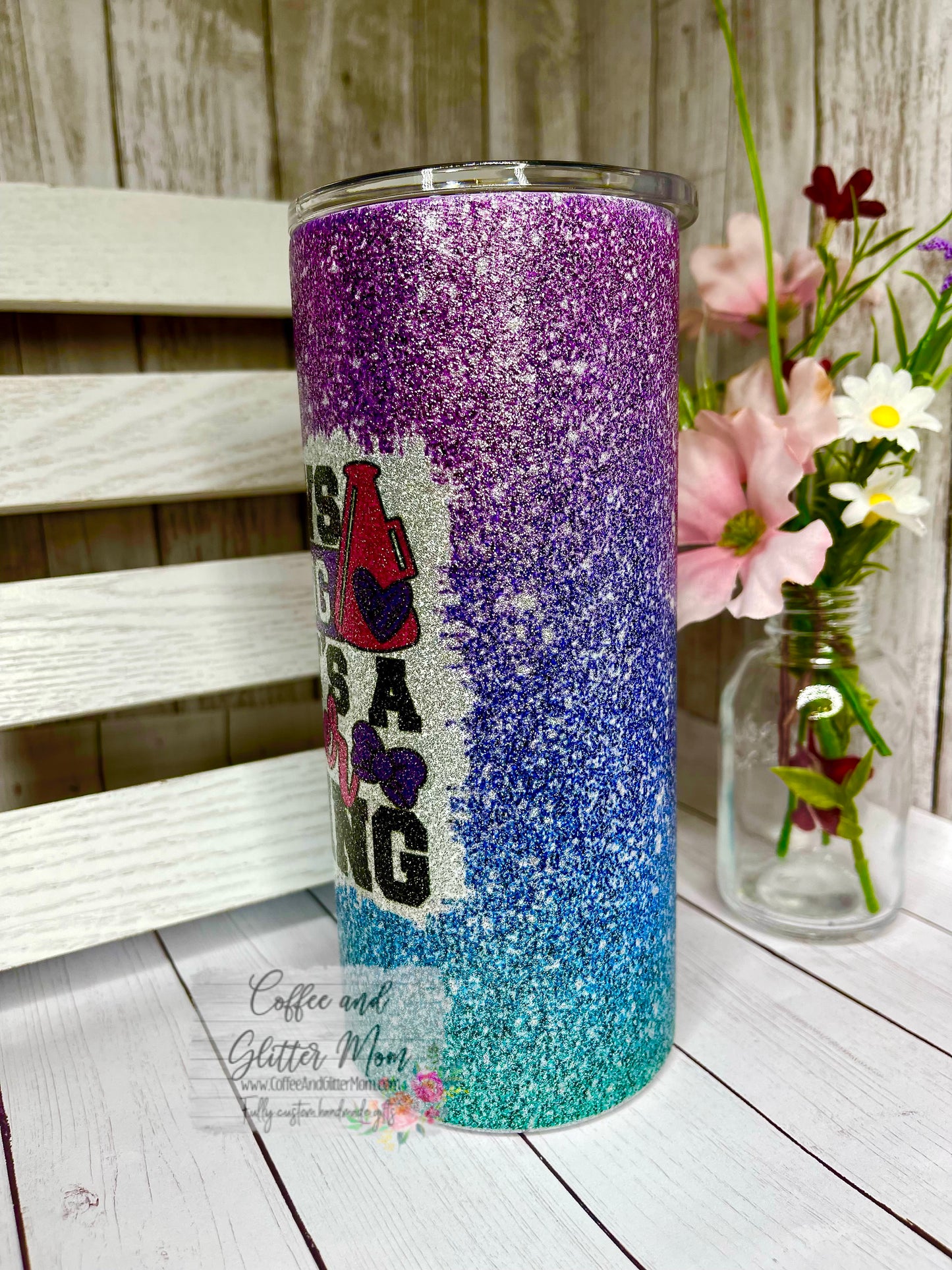 Bows And Bling Cheer Thing 15oz Silver Glitter Skinny Tumbler