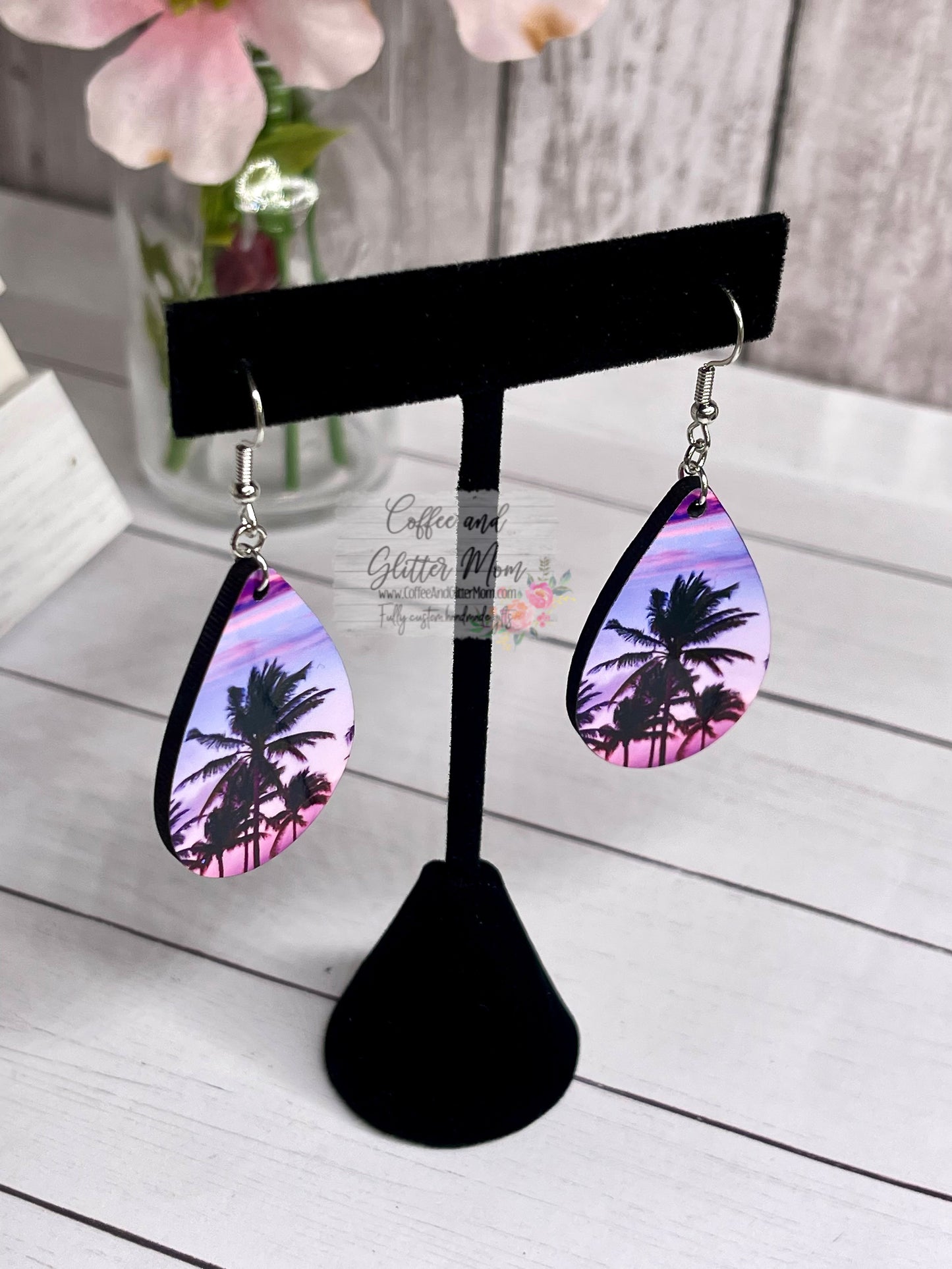 Purple Beach Sunset Teardrop Earrings