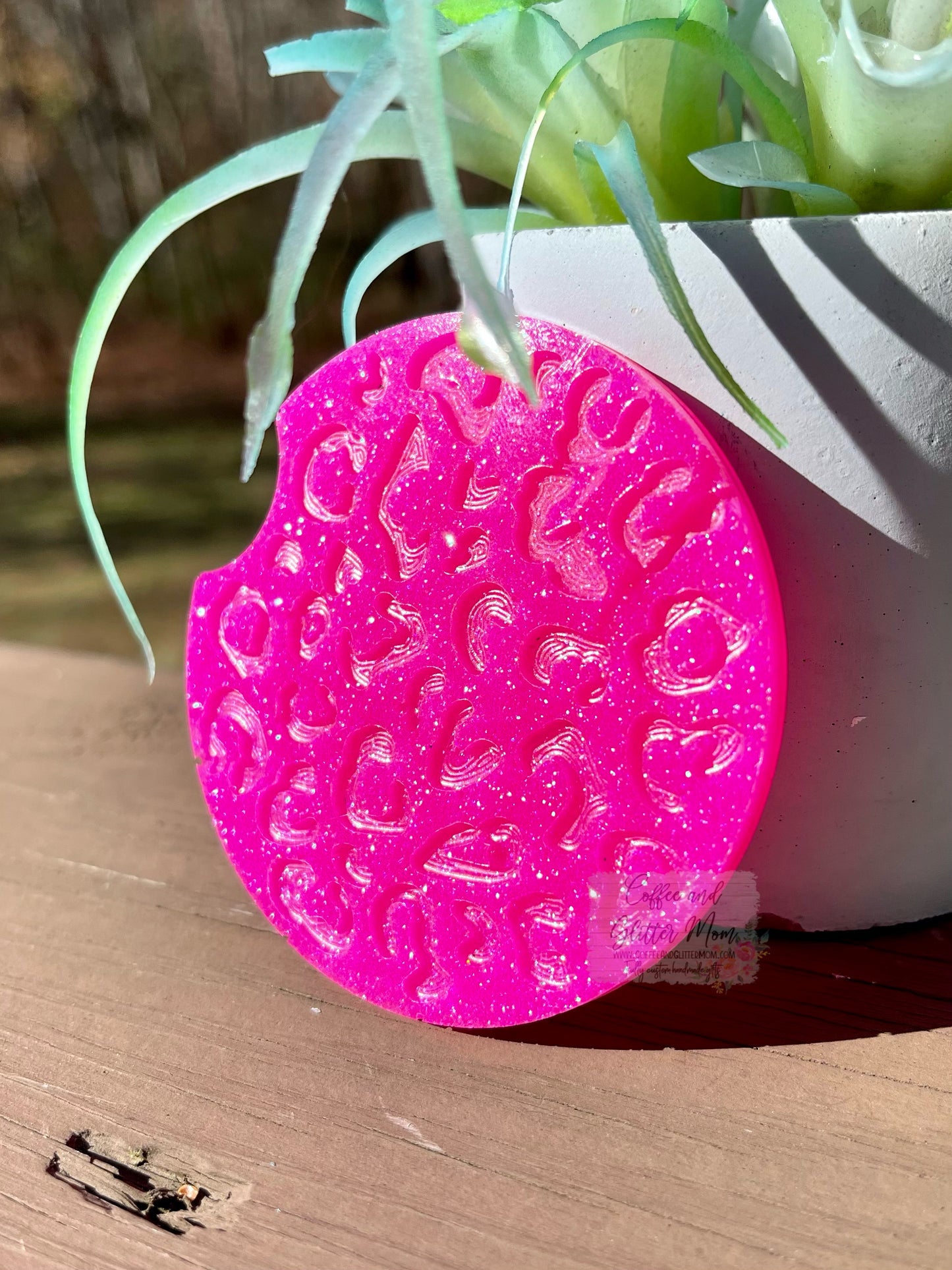 Leopard Print Fuchsia Small Car Coaster