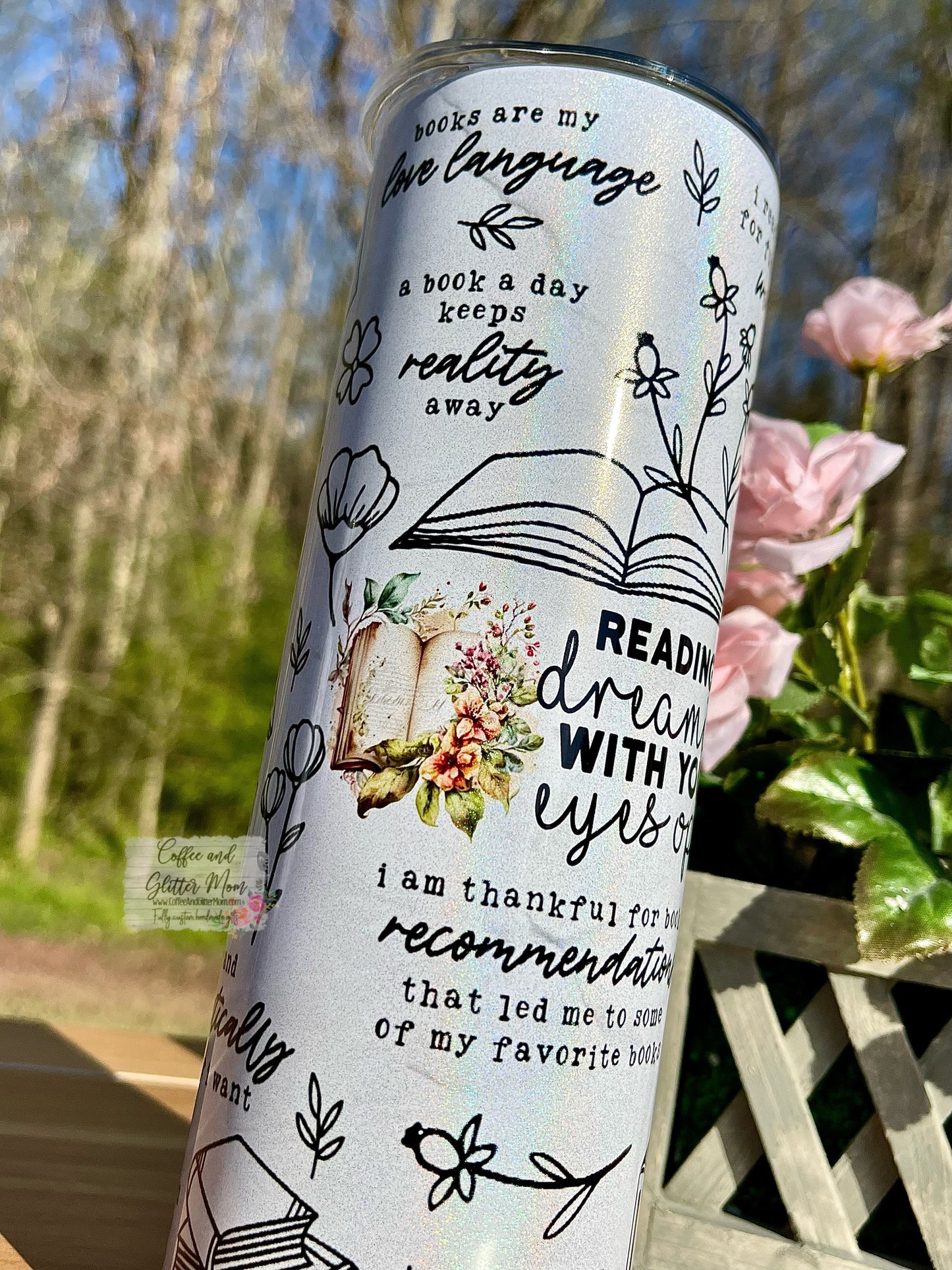 Reading Affirmations 20oz Holographic White Skinny Tumbler