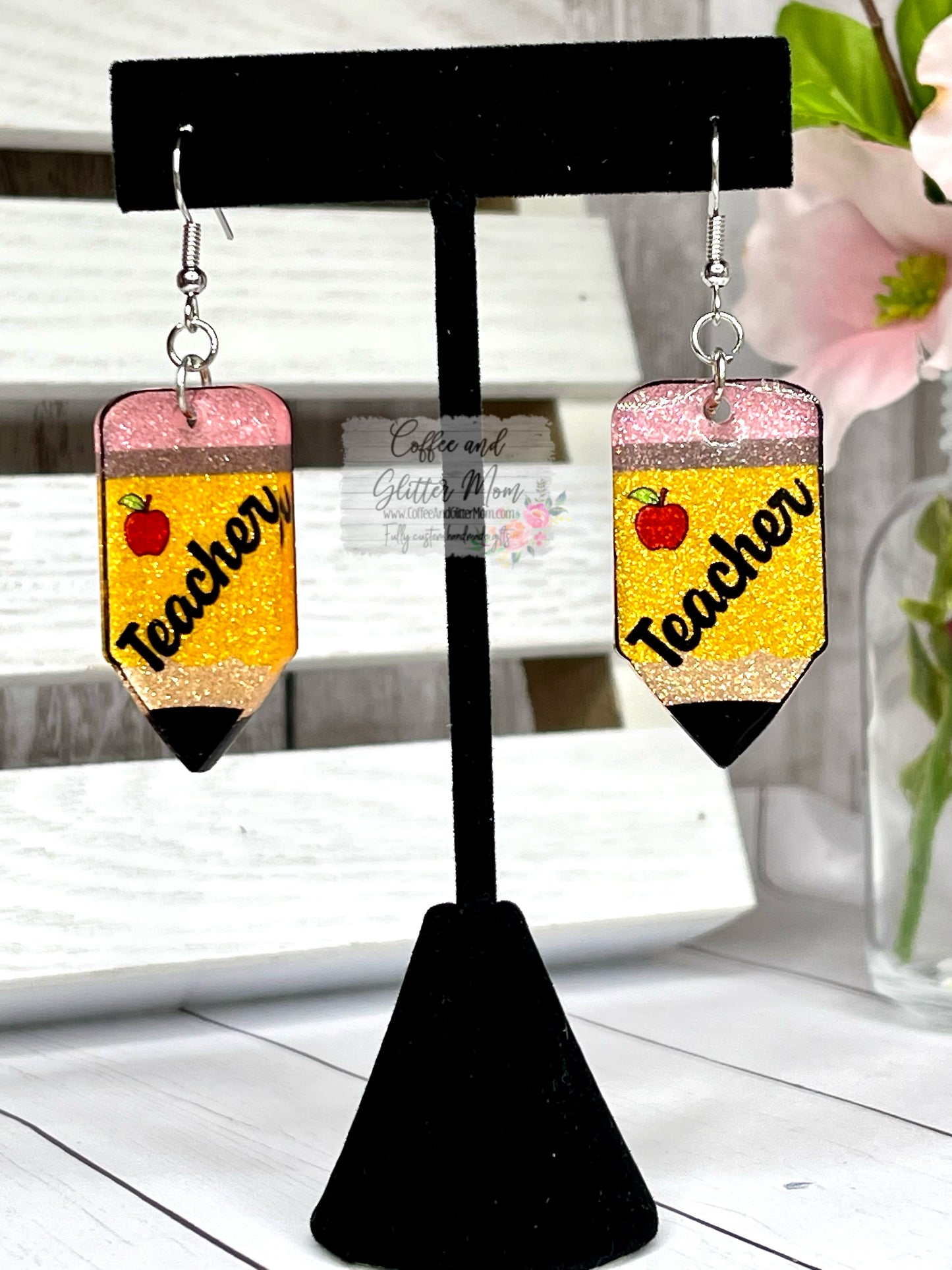 Teacher Pencil Glitter Earrings
