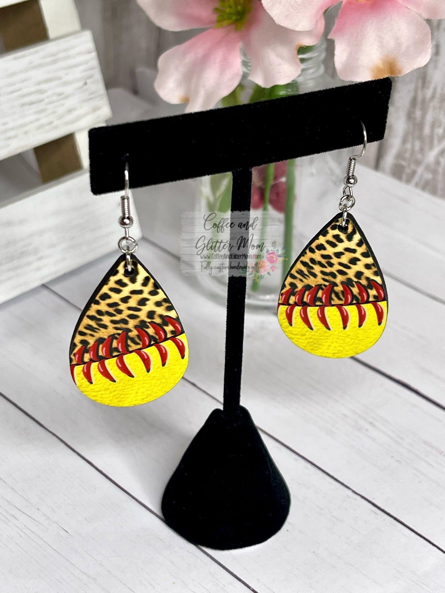 Animal Print Softball Earrings