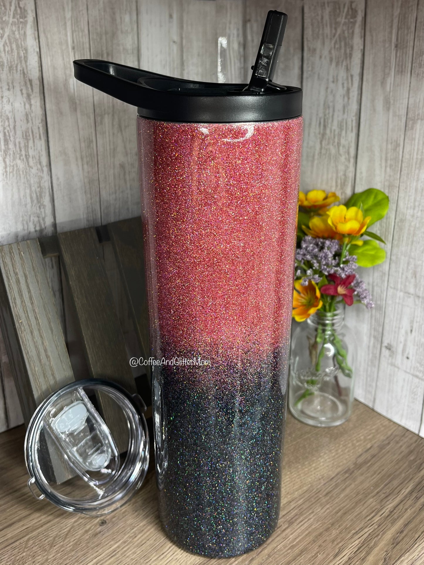 30oz Duo-Lid Blush Rose Gold & Back Skinny Tumbler With Straw