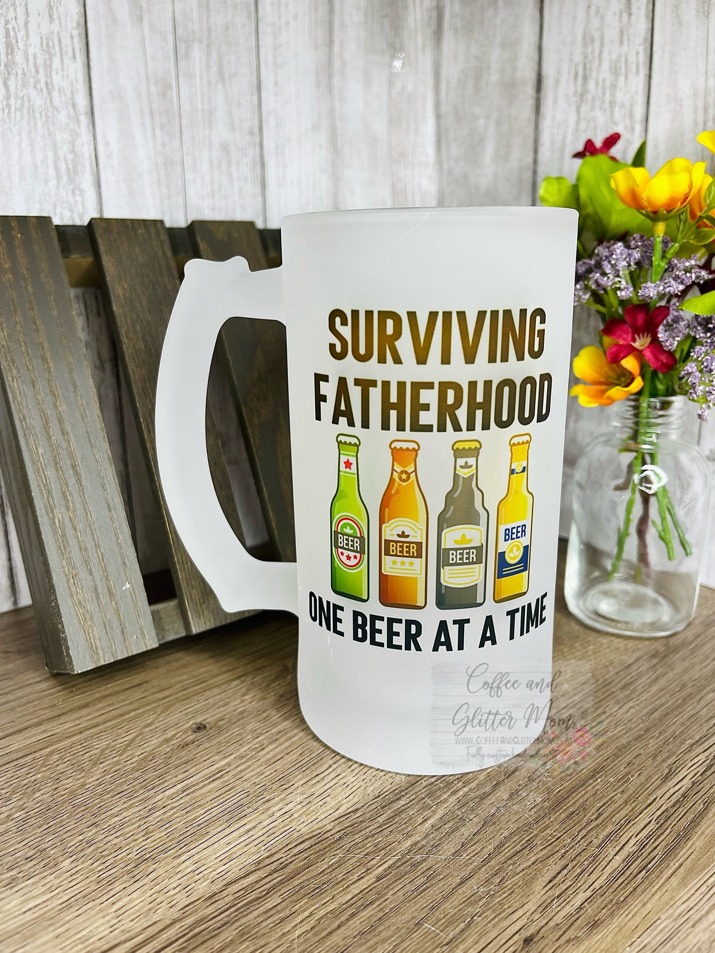 Surviving Fatherhood One Beer 16oz Frosted Glass Stein