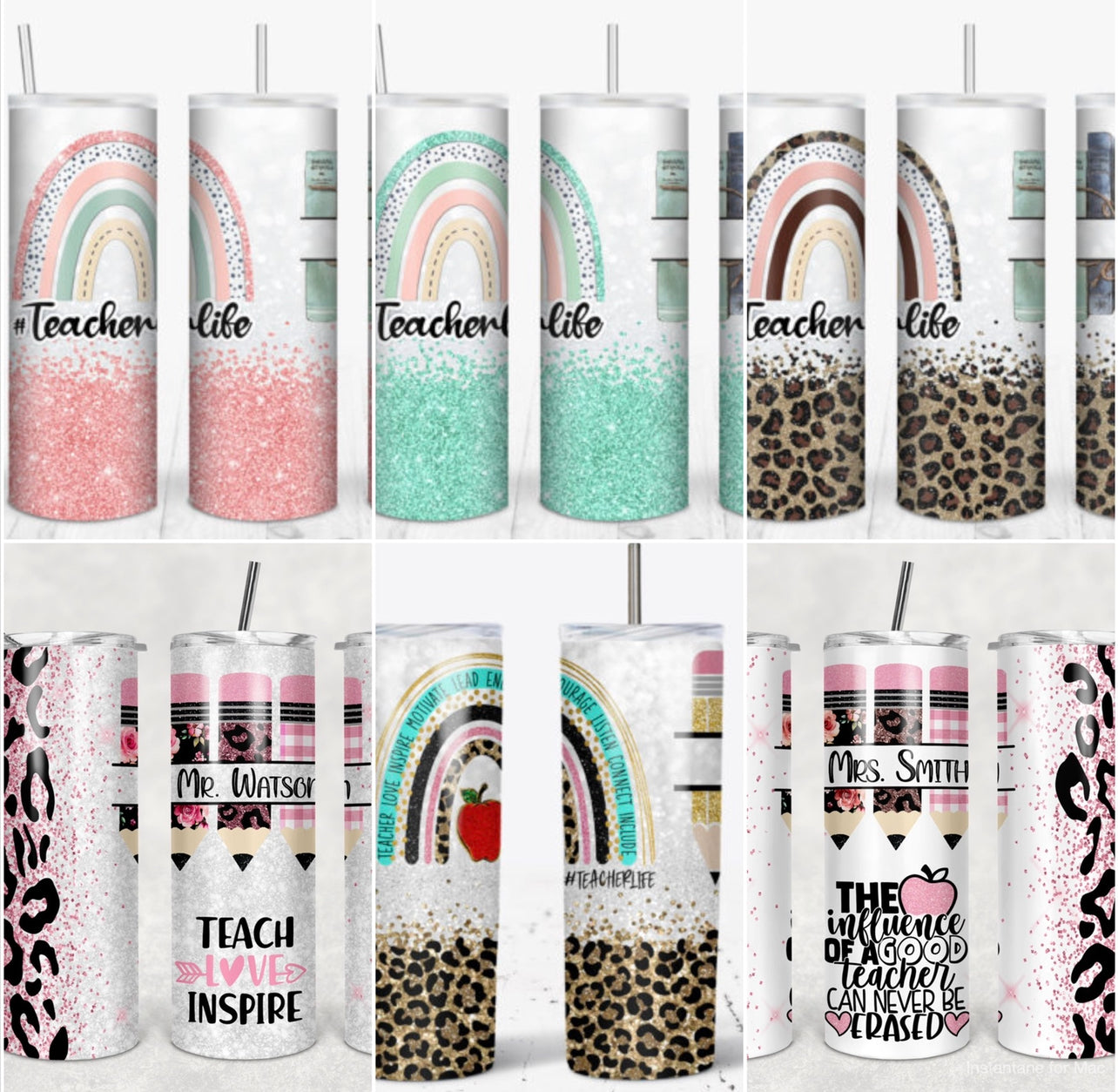 Custom Teacher 20oz Rainbow Skinny Tumbler
