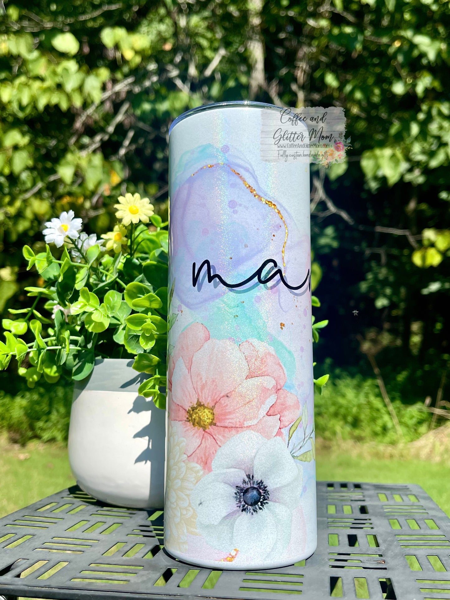 Watercolor Mama 20oz Holographic White Skinny Tumbler