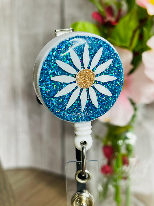 Tahitian Blue Daisy Badge Reel