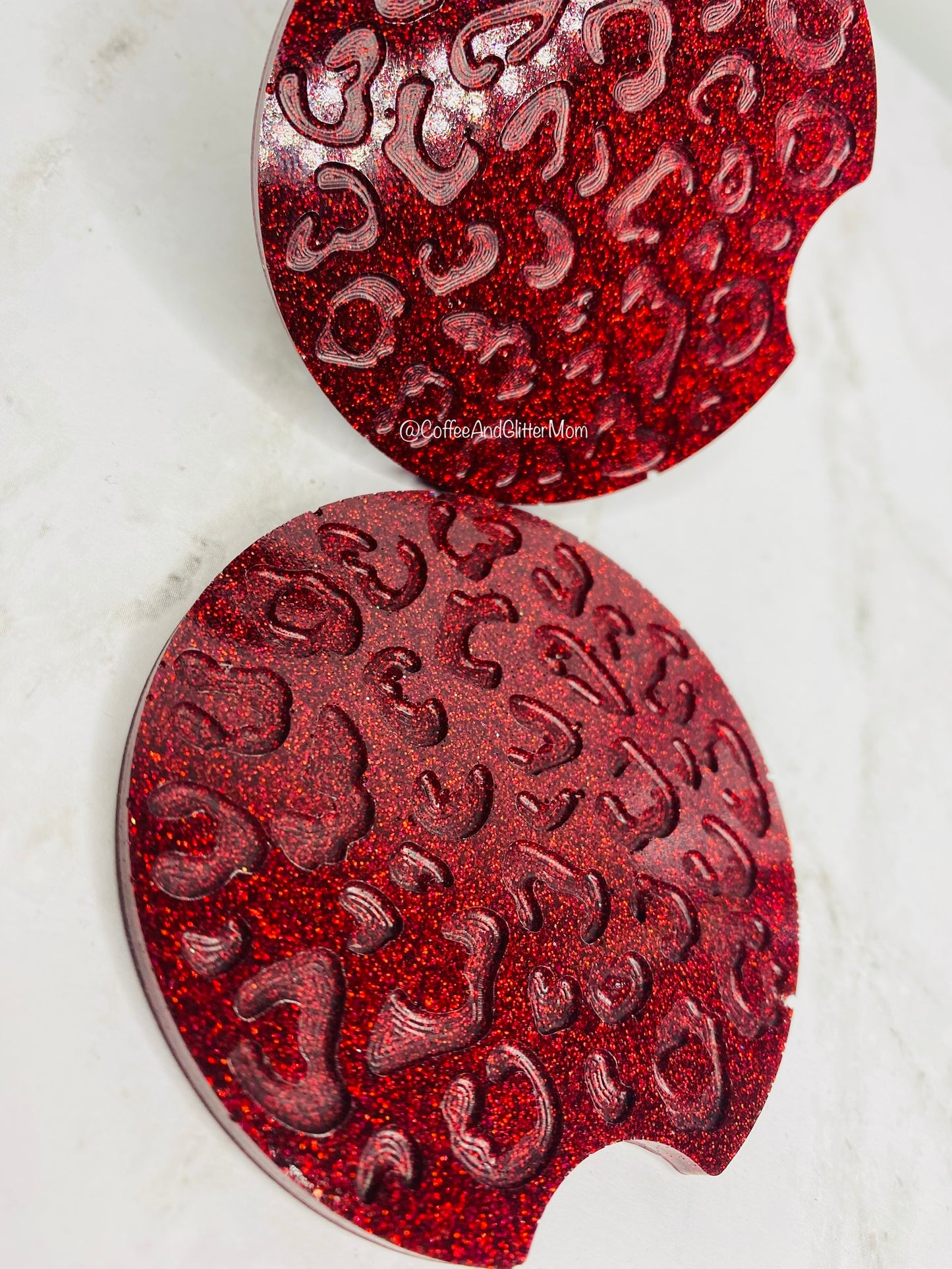 Leopard Print Holographic Red Car Coaster Set