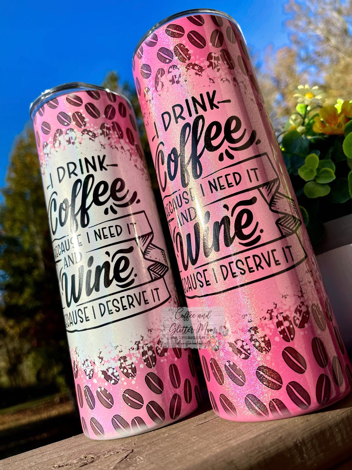 I Drink Coffee & Wine 20oz Holographic Rainbow Skinny Tumbler