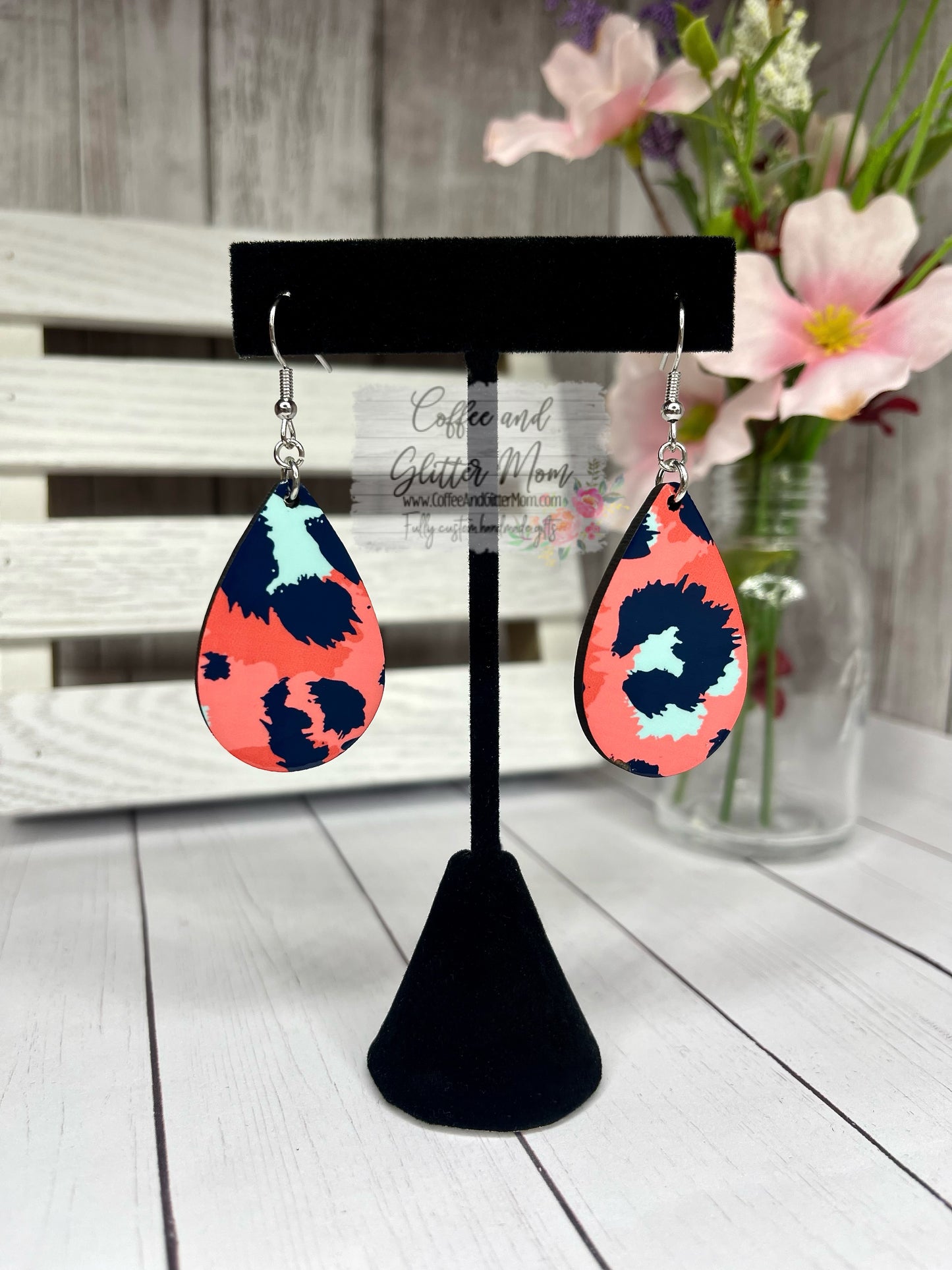 Coral Animal Teardrop Earrings
