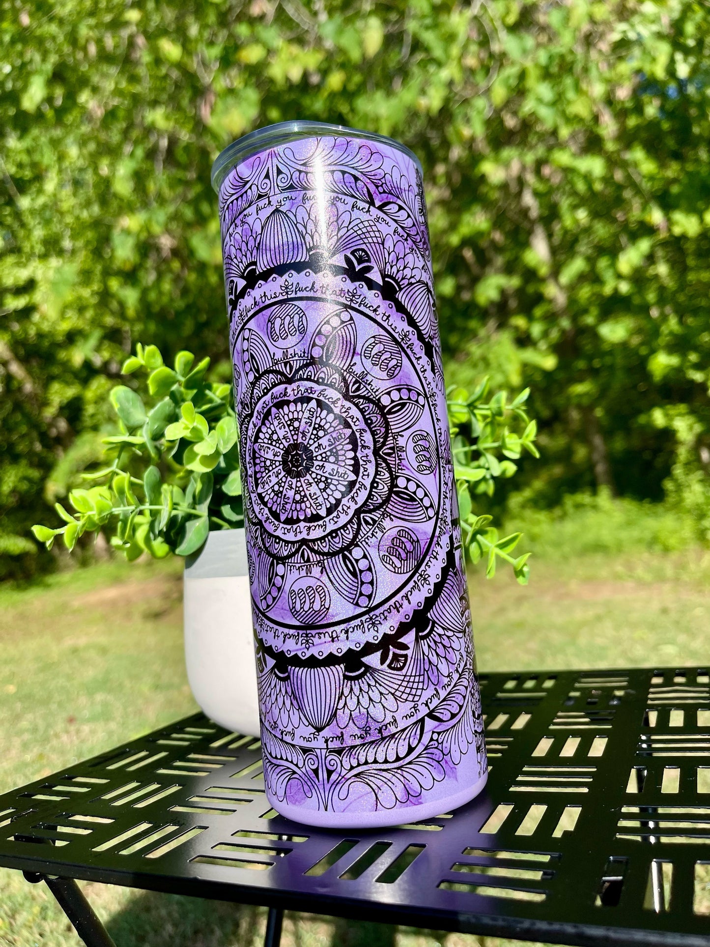 Naughty Mandala 20oz Purple Rainbow Skinny Tumbler