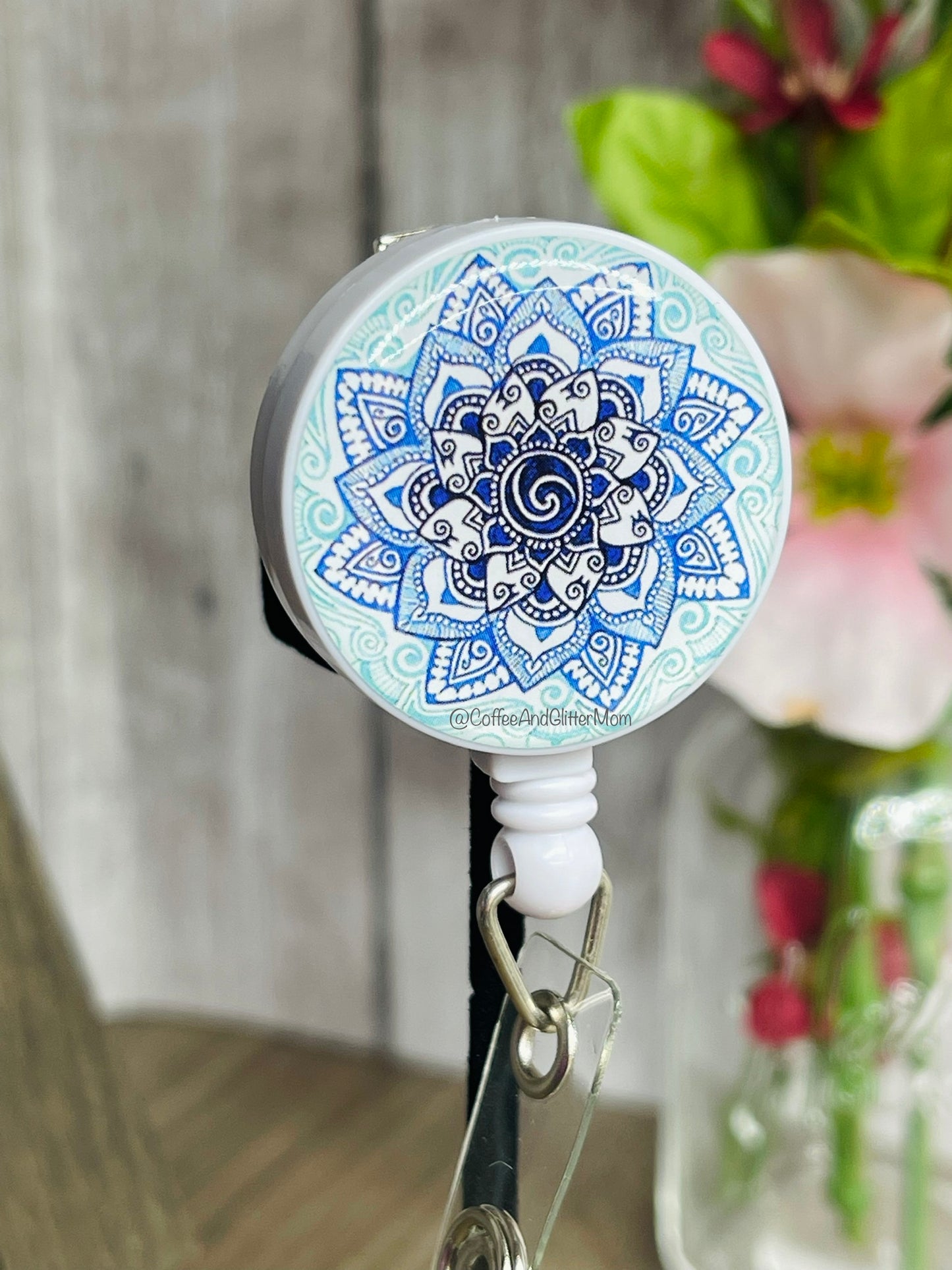 Blue Mandala Glitter-Free Badge Reel
