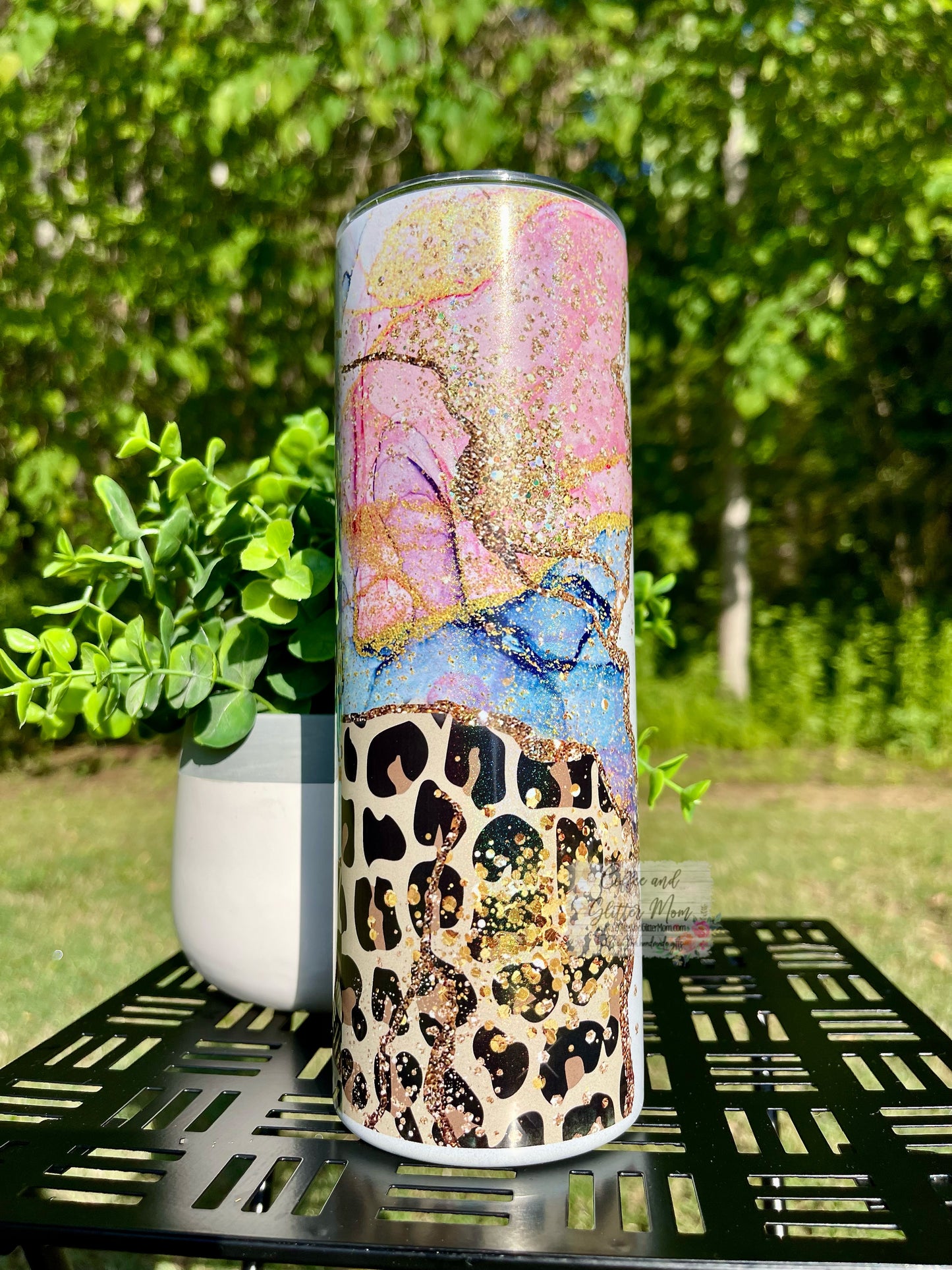 Animal Print Pink Geode Customizable 20oz White Rainbow Skinny Tumbler