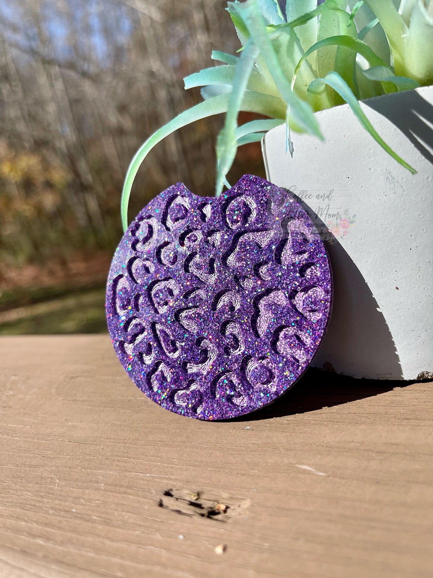 Animal Print Electrified Purple Large Car Coaster