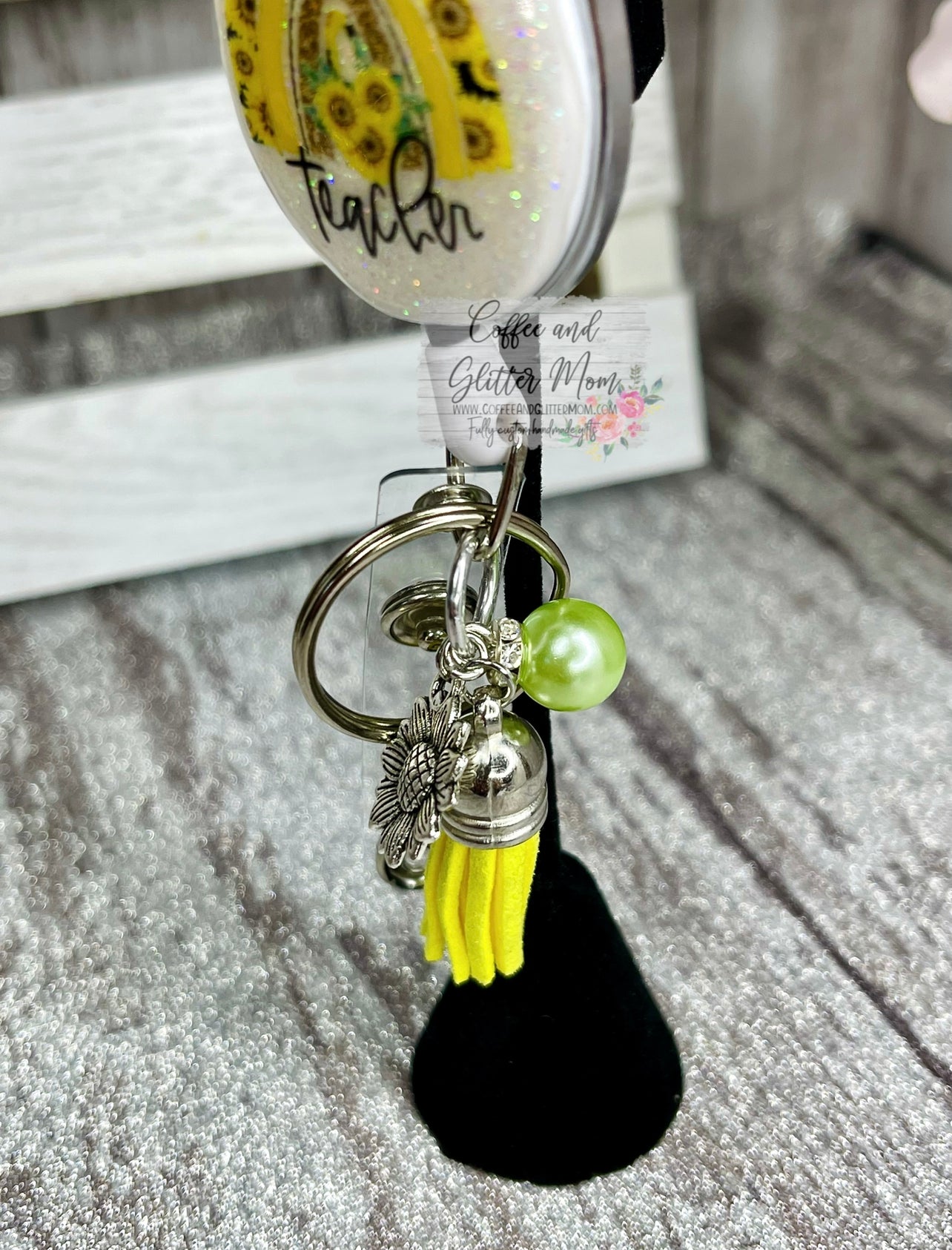 Sunflower Teacher Rainbow Clip On Retractable Key Ring