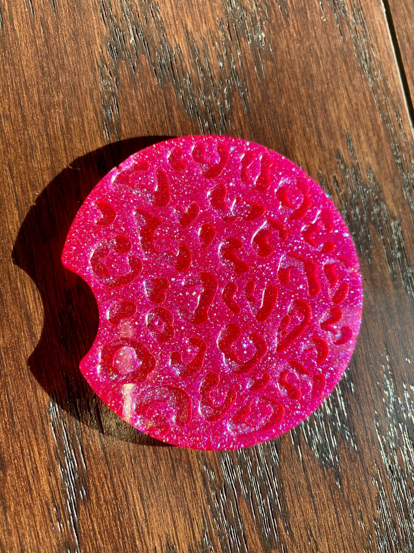 Leopard Print Hot Pink Small Car Coaster