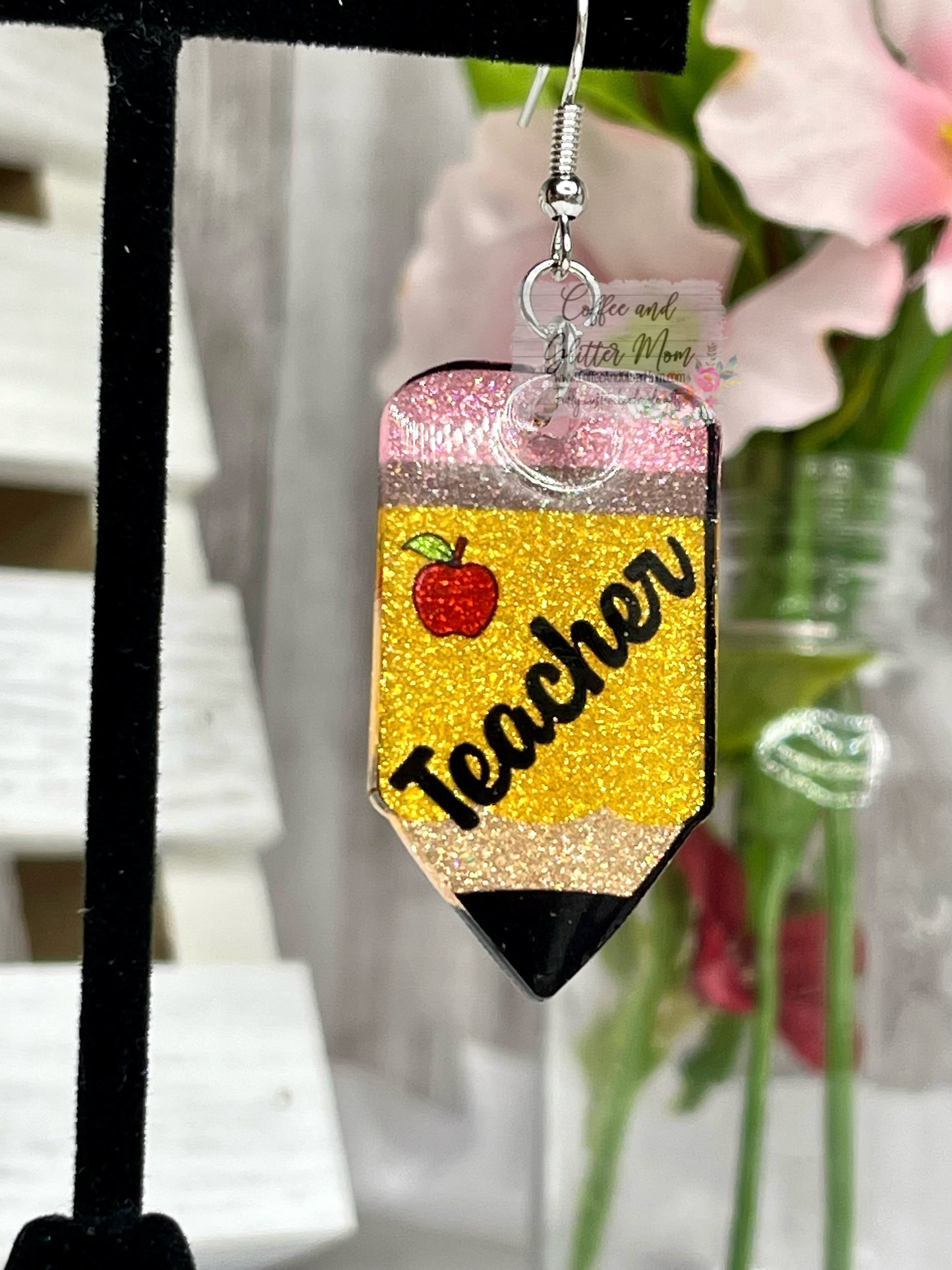 Teacher Pencil Glitter Earrings