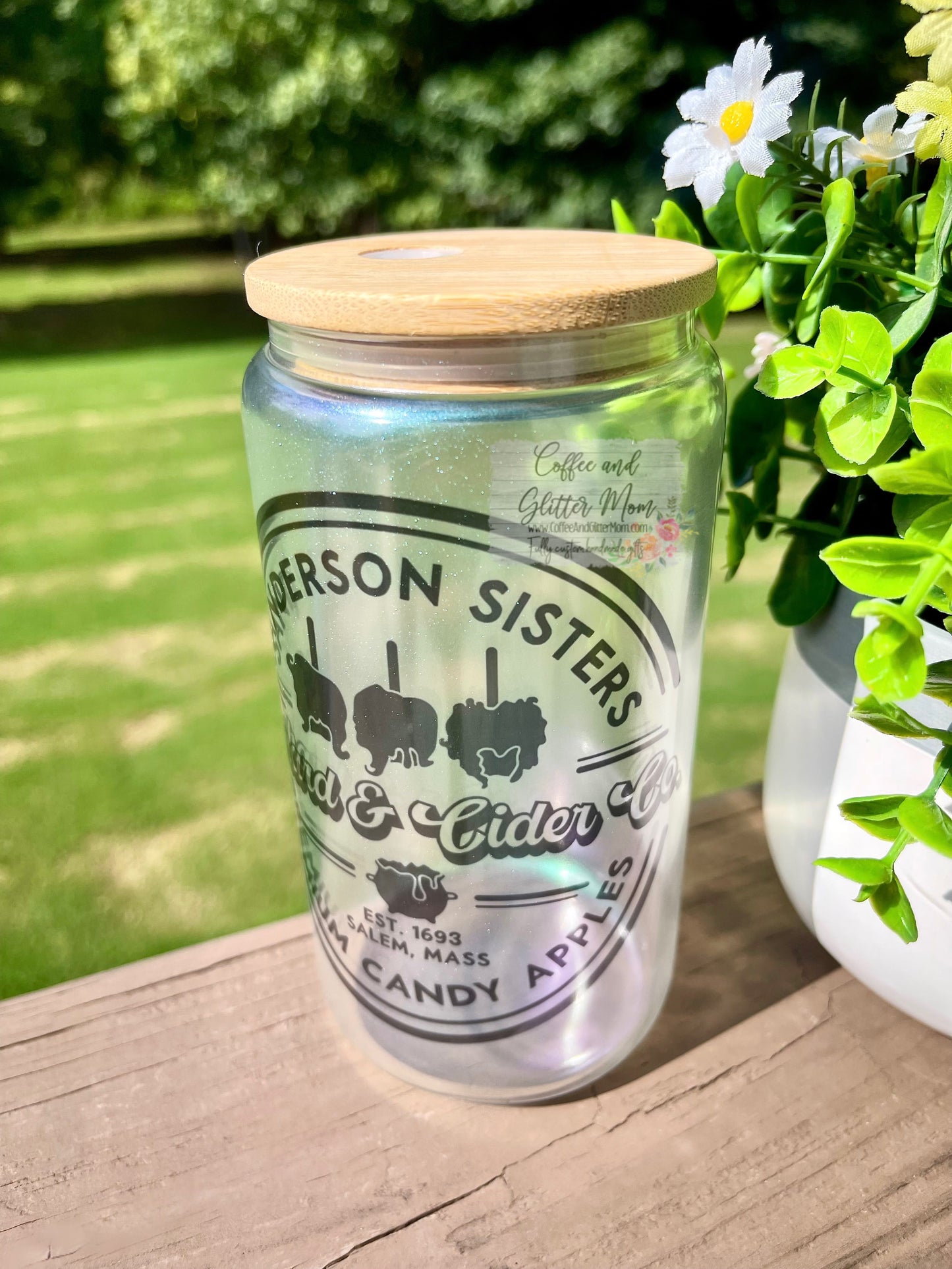 Sanderson Witches Apples Green Iridescent Glass Can
