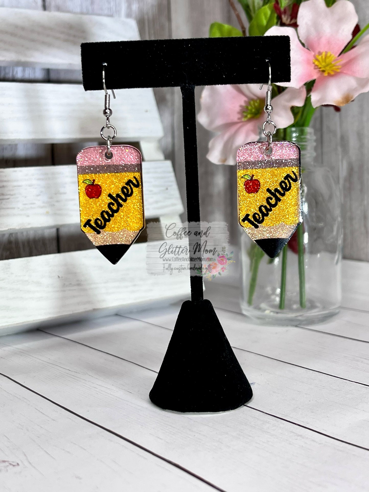 Teacher Pencil Glitter Earrings