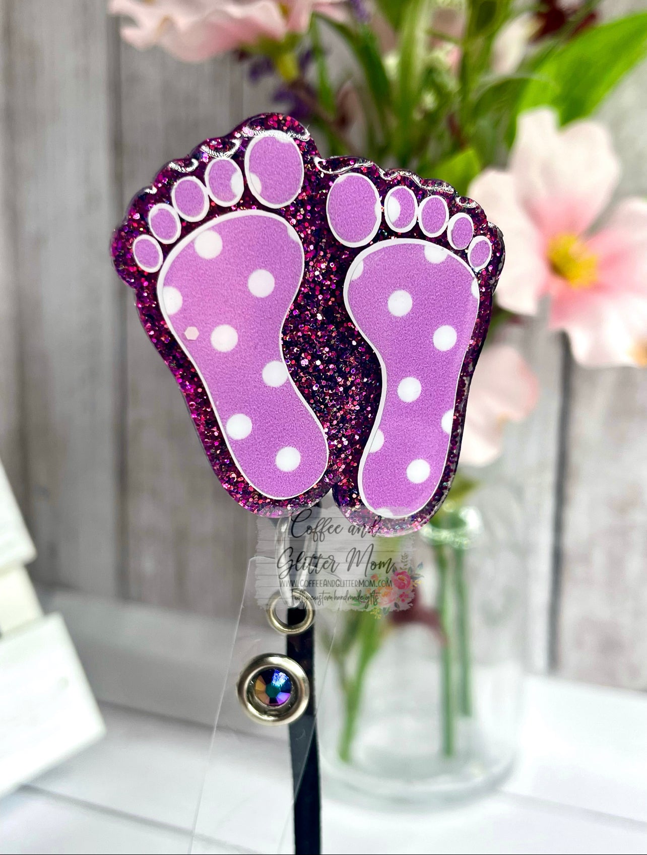 Purple Polkadot Feet Badge Reel