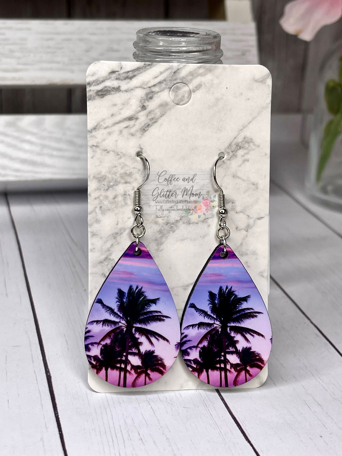 Purple Beach Sunset Teardrop Earrings
