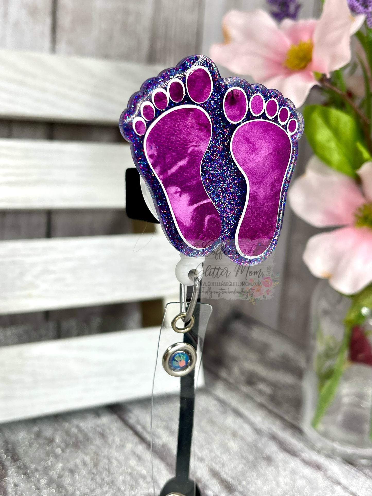 Purple Marble Feet Badge Reel