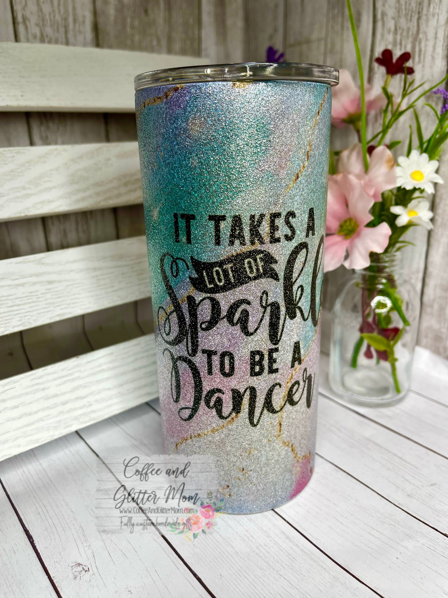 Takes Sparkle To Dance 15oz Silver Glitter Skinny Tumbler