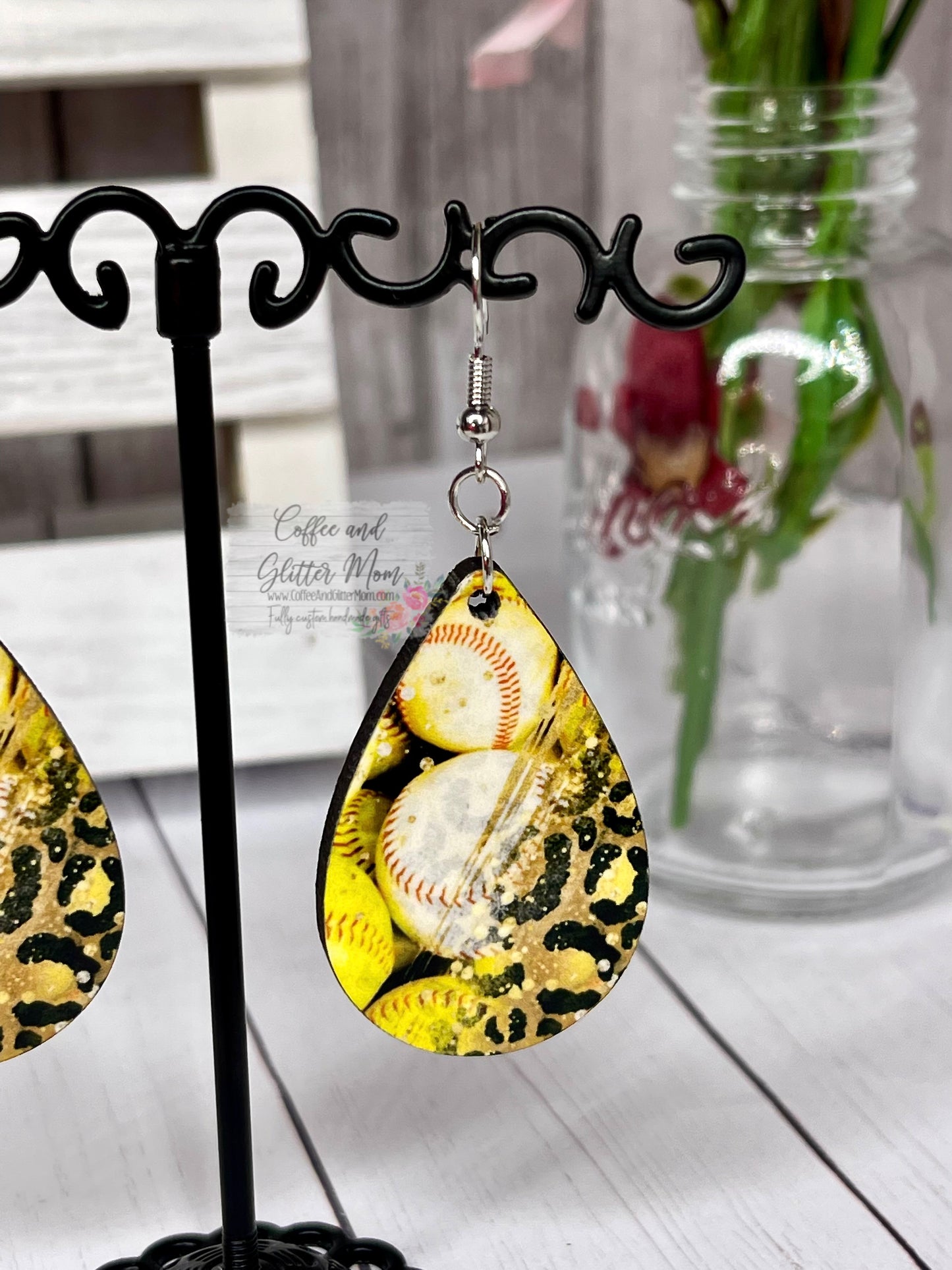 Softball and Baseball Animal Print Earrings