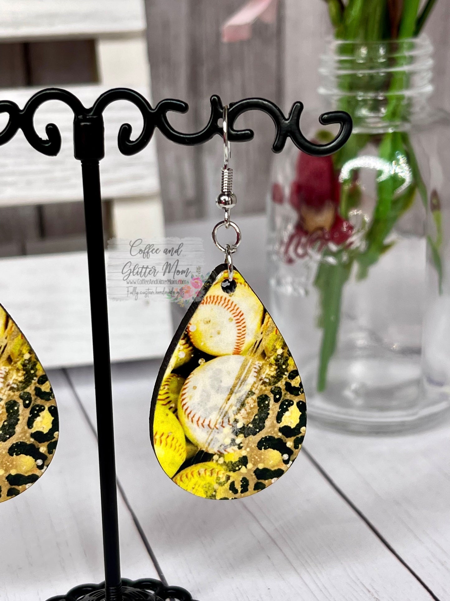 Softball and Baseball Animal Print Earrings RTS