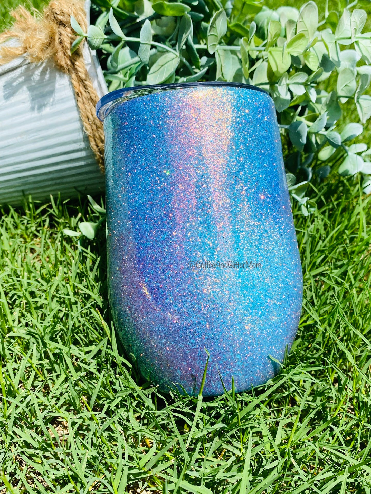 Blue and Purple 15oz Wine Tumbler with Lid and Straw