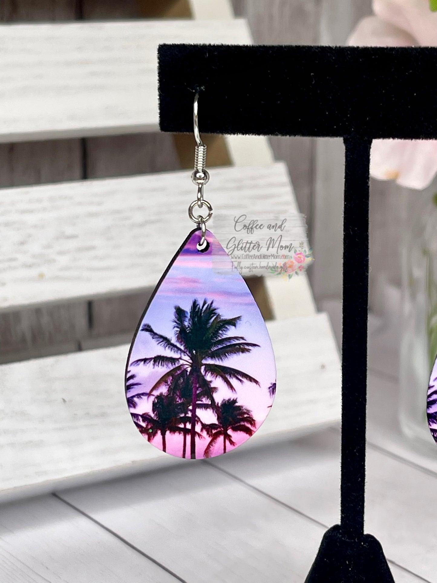 Purple Beach Sunset Teardrop Earrings