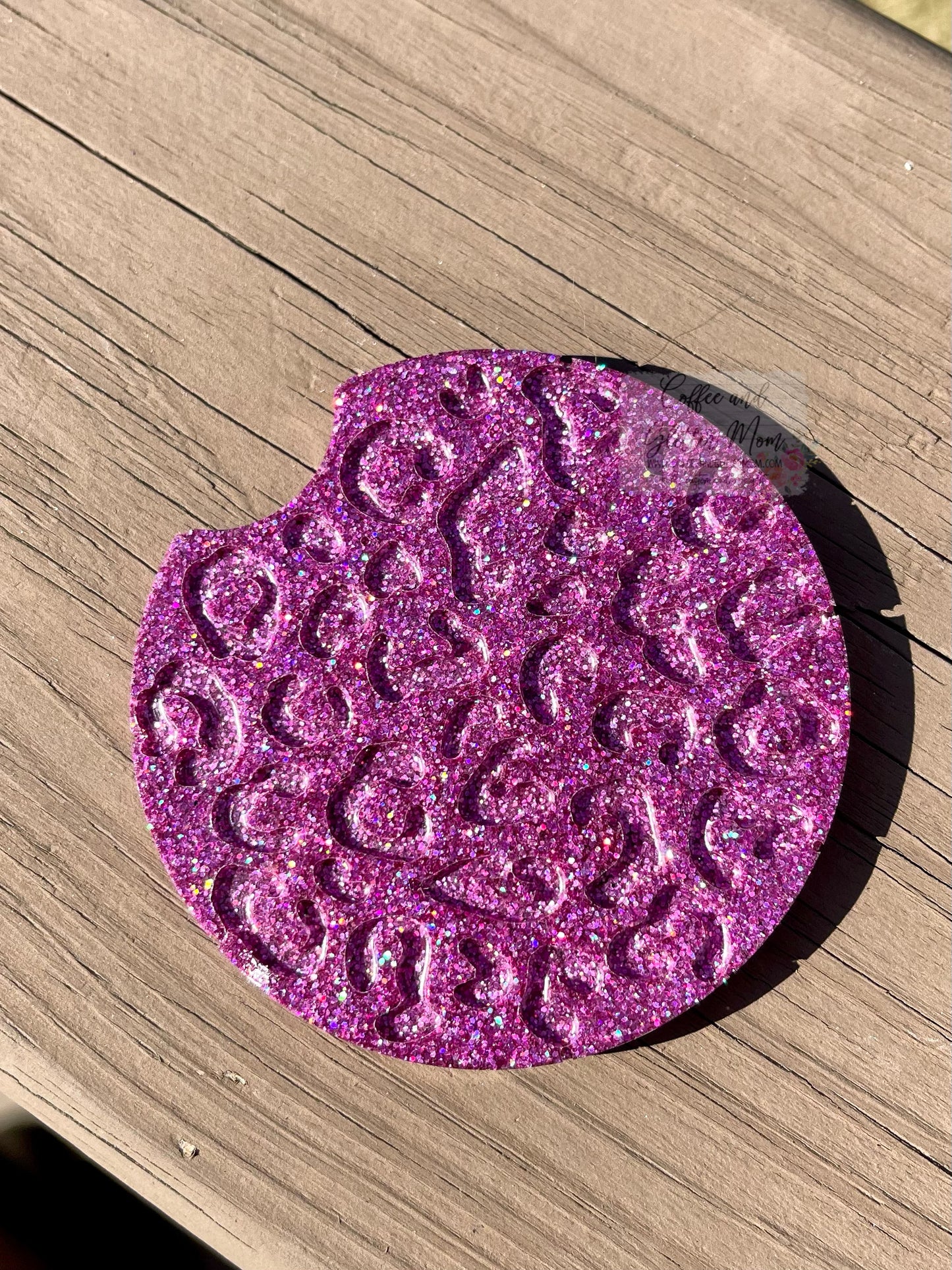 Leopard Print Holographic Plum Small Car Coaster