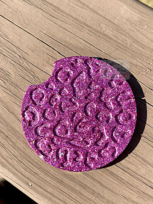 Leopard Print Holographic Plum Small Car Coaster